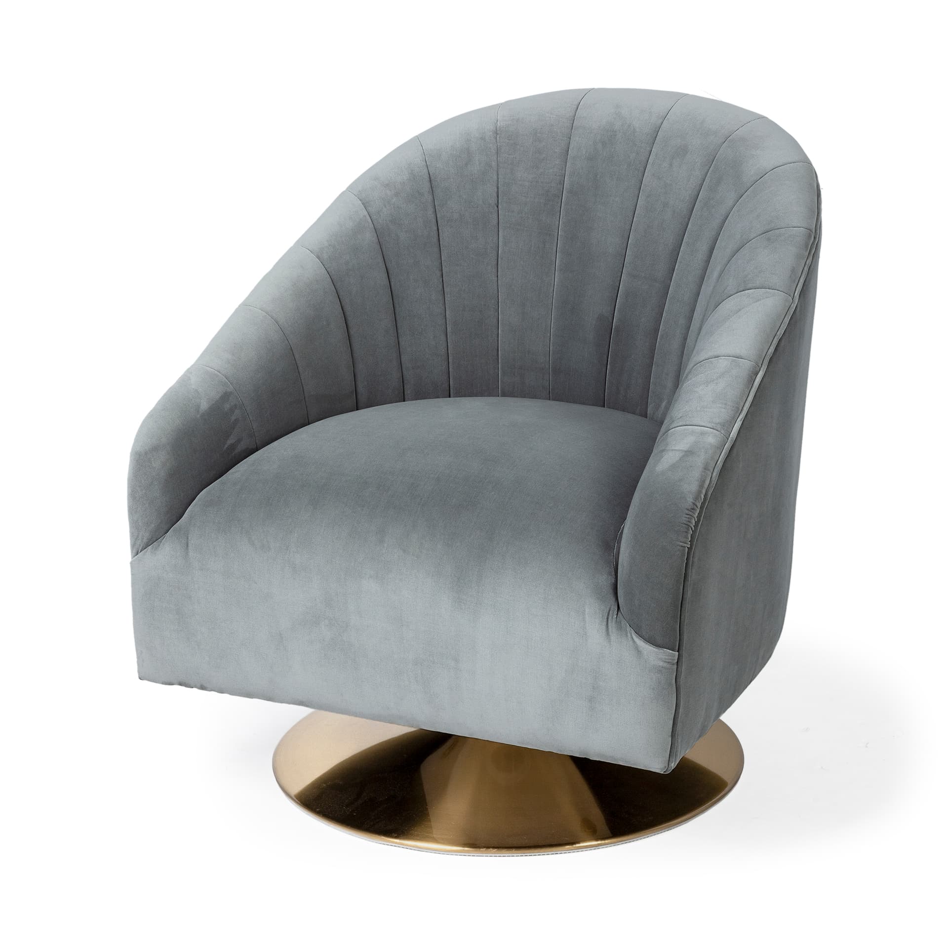 James II Gray Blue Velvet Covered Seat w Gold Swivel Base Accent Chair — product photograph