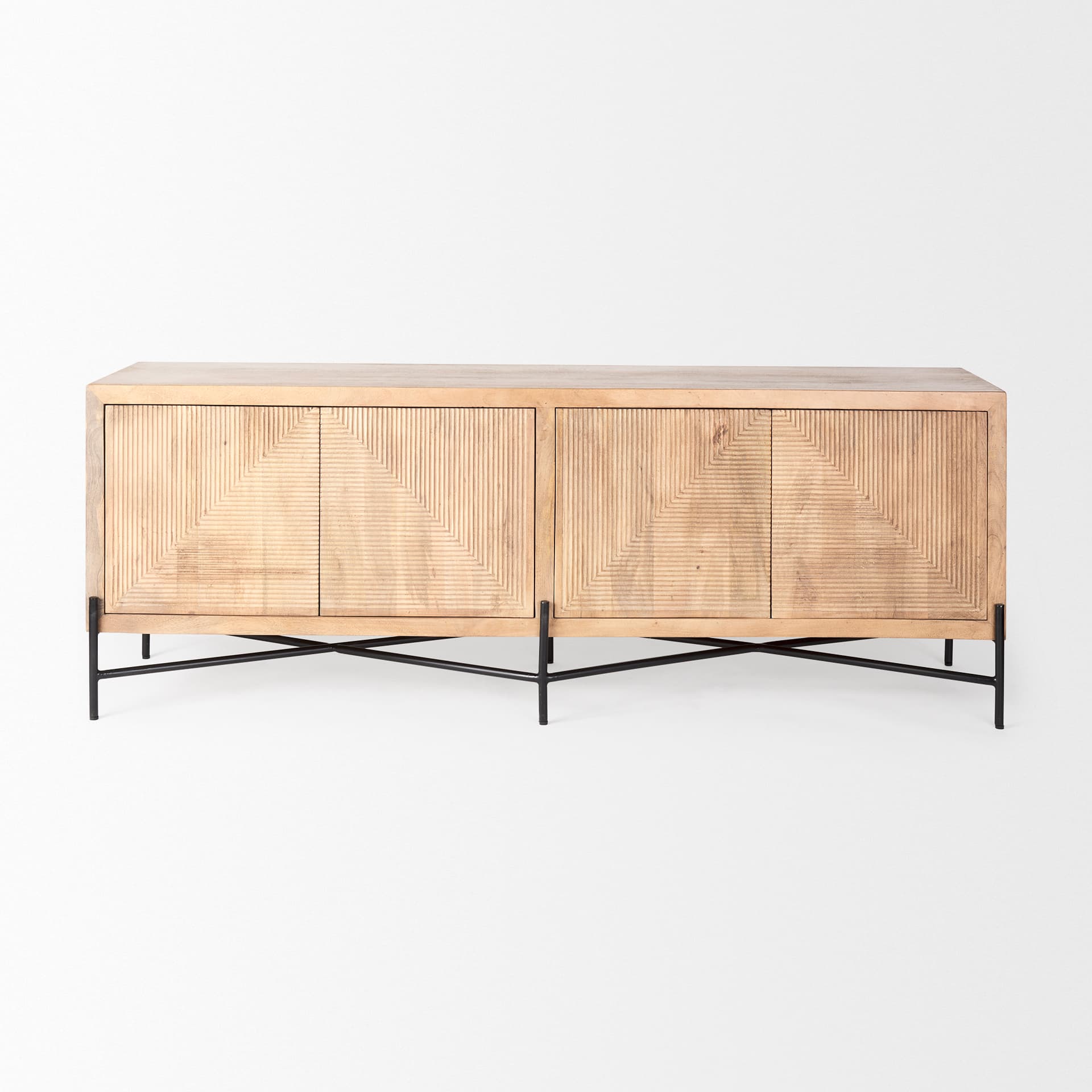 Cairo 78x19 Brown Solid Wood Black Metal Base 4 Door Cabinet Sideboard — product photograph