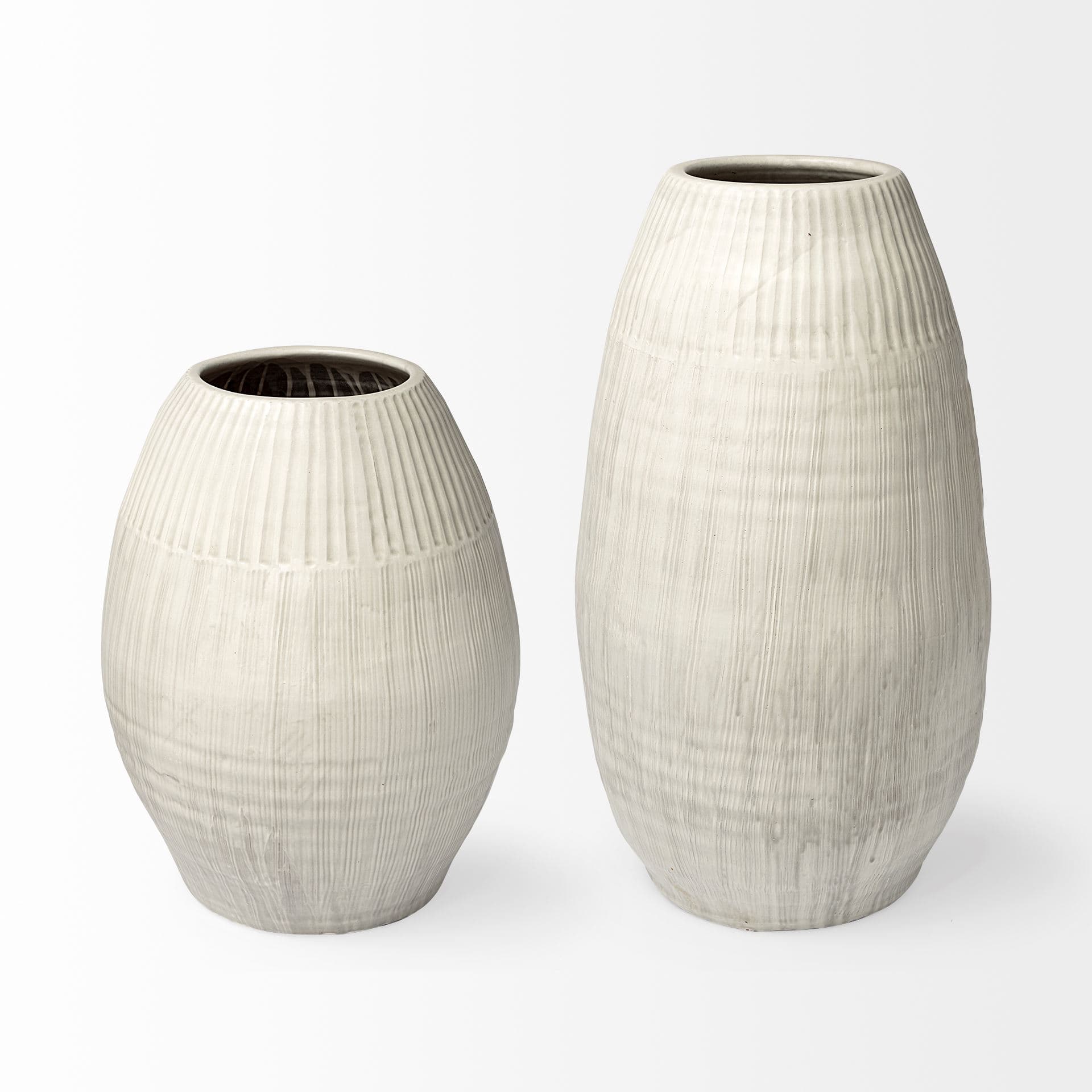 Reyan Small Pearl White Ceramic Striped Vase — product photograph
