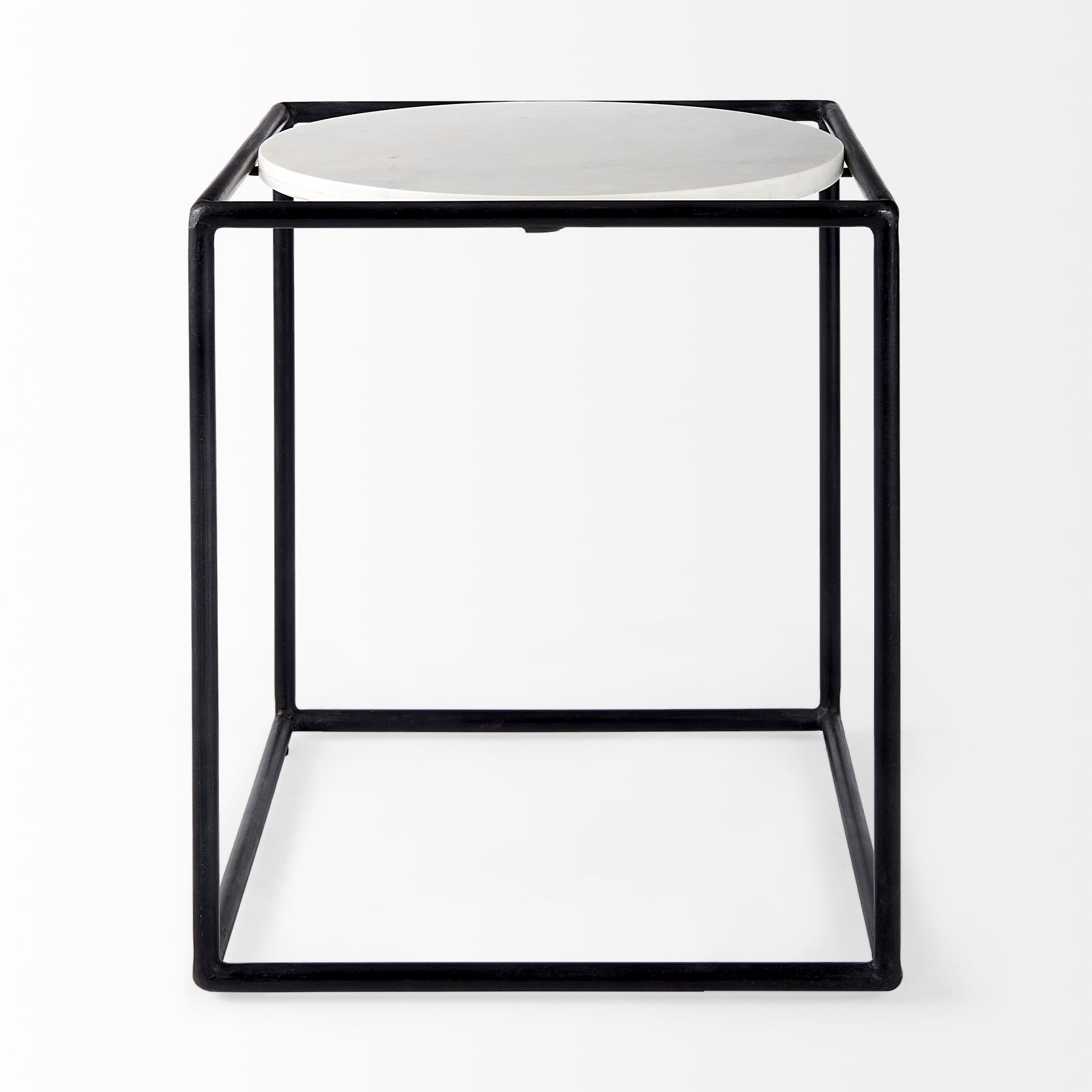 Austen 20L x 20W x 22H Round White Marble Top W/ Black Metal Frame Side Table — product photograph