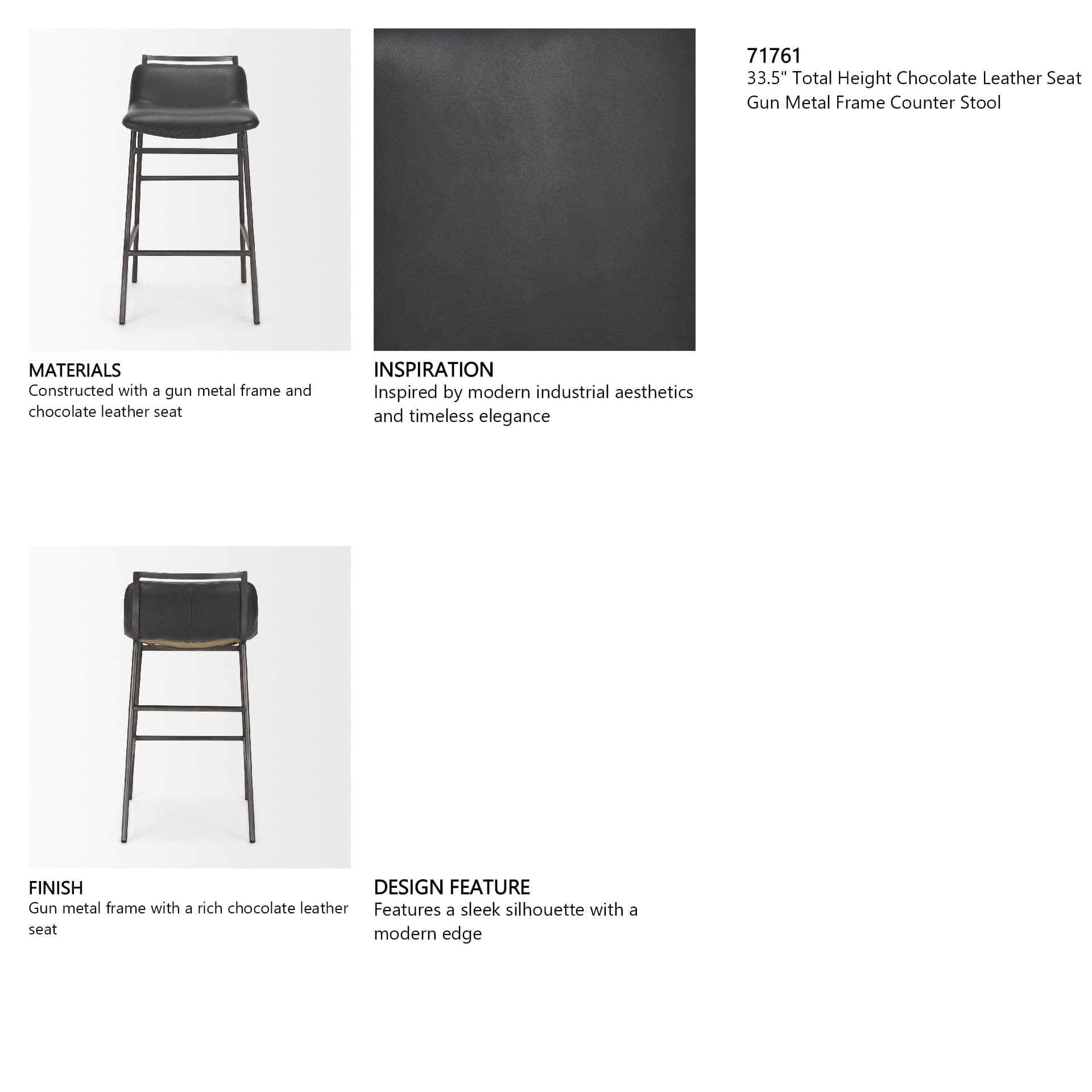 Kavalan Backless 33.5in Seat Counter Stool | Chocolate Leather — product photograph