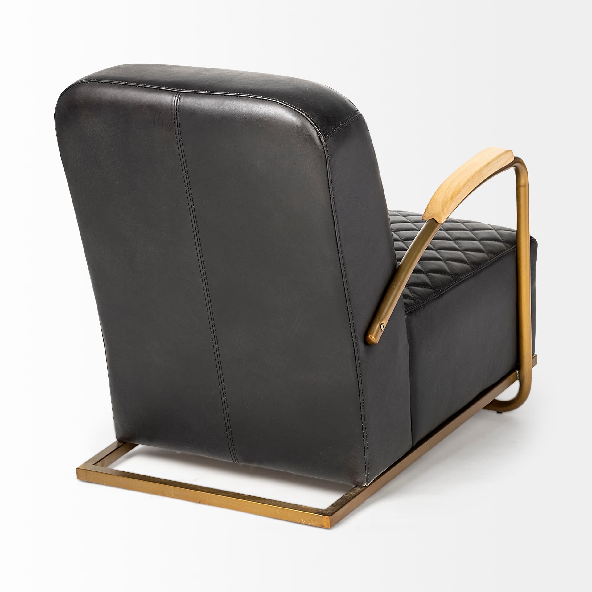 Horace I Black Leather Diamond Pattern w/Gold Iron Frame Accent Chair — product photograph