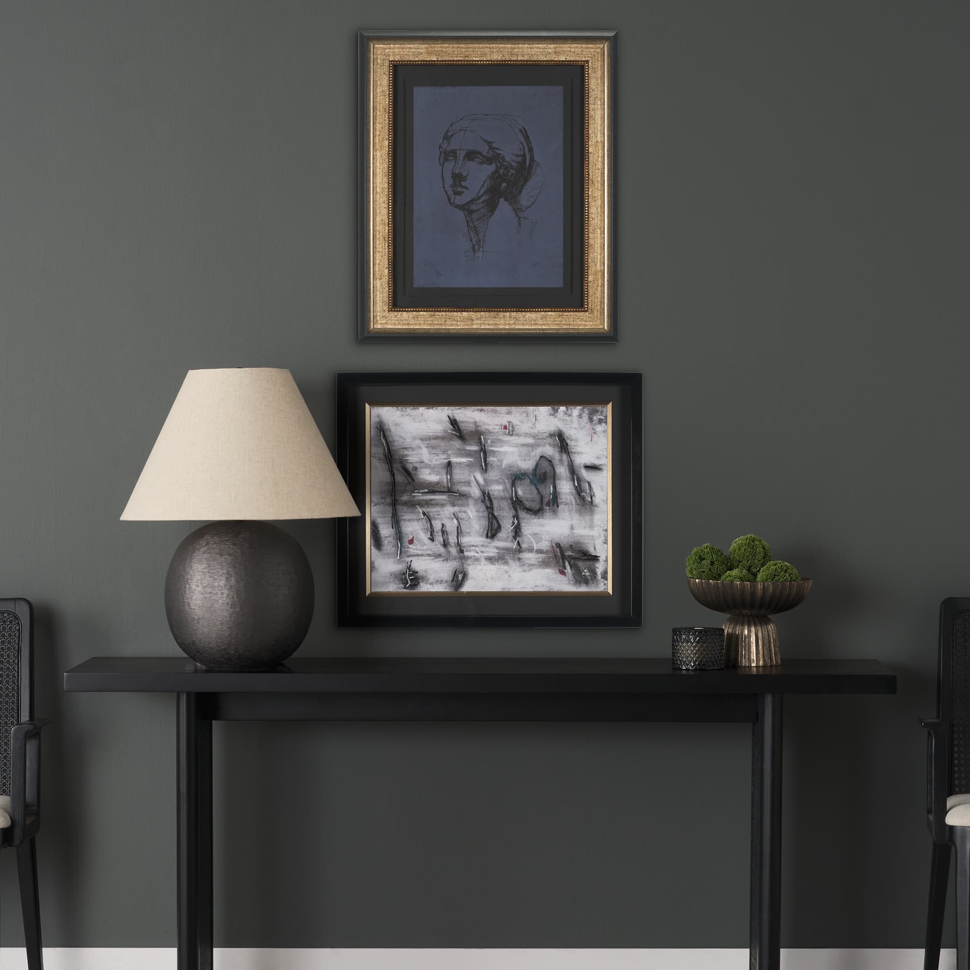 Face Study I by Ariana a Hand Embellished Framed Print under Glass — in a styled room