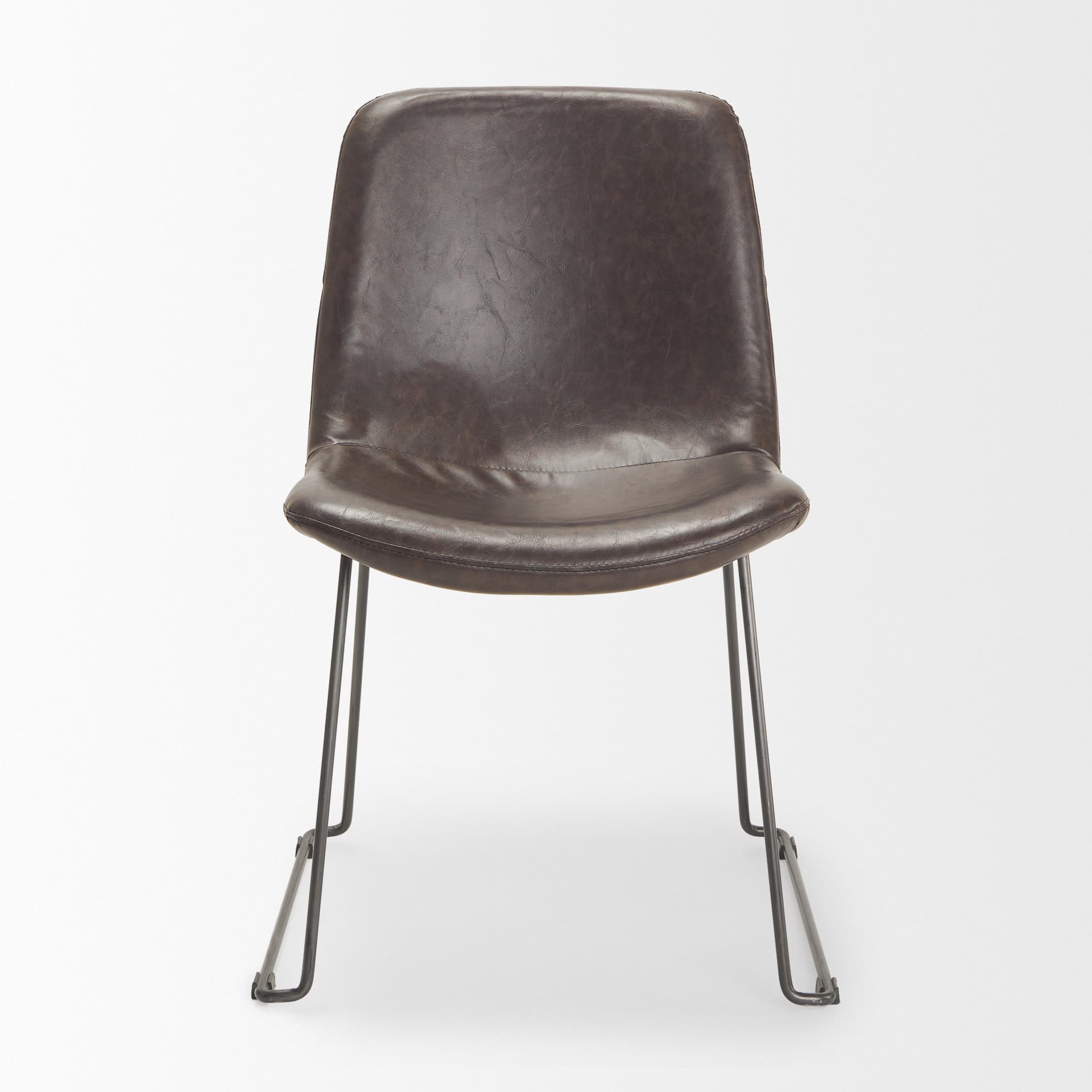 Sawyer Solid Back Dining Side Chair | Dark Brown Faux Leather w/ Iron — product photograph