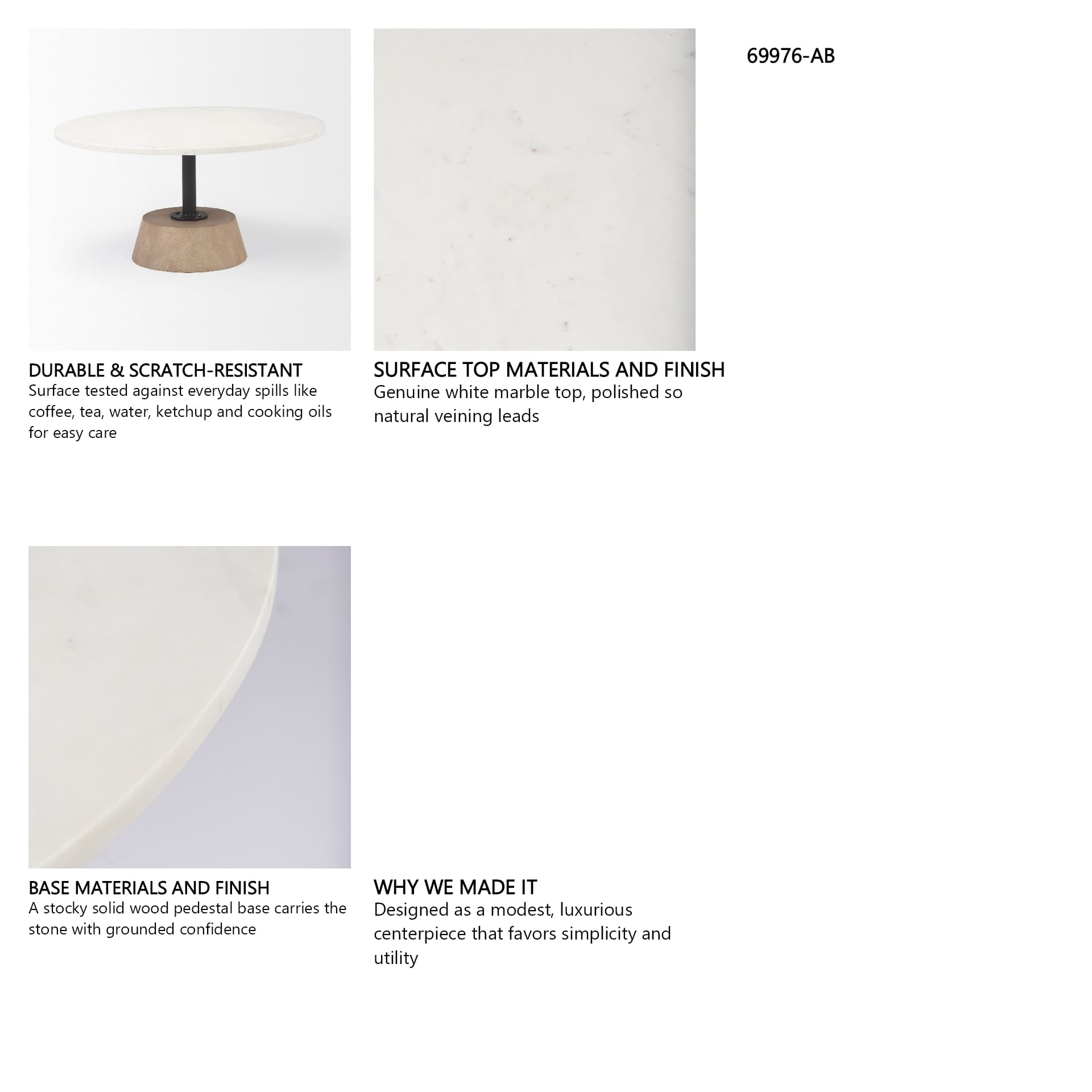 Maxwell Marble Top Pedestal Base Round Coffee Table — in a styled room