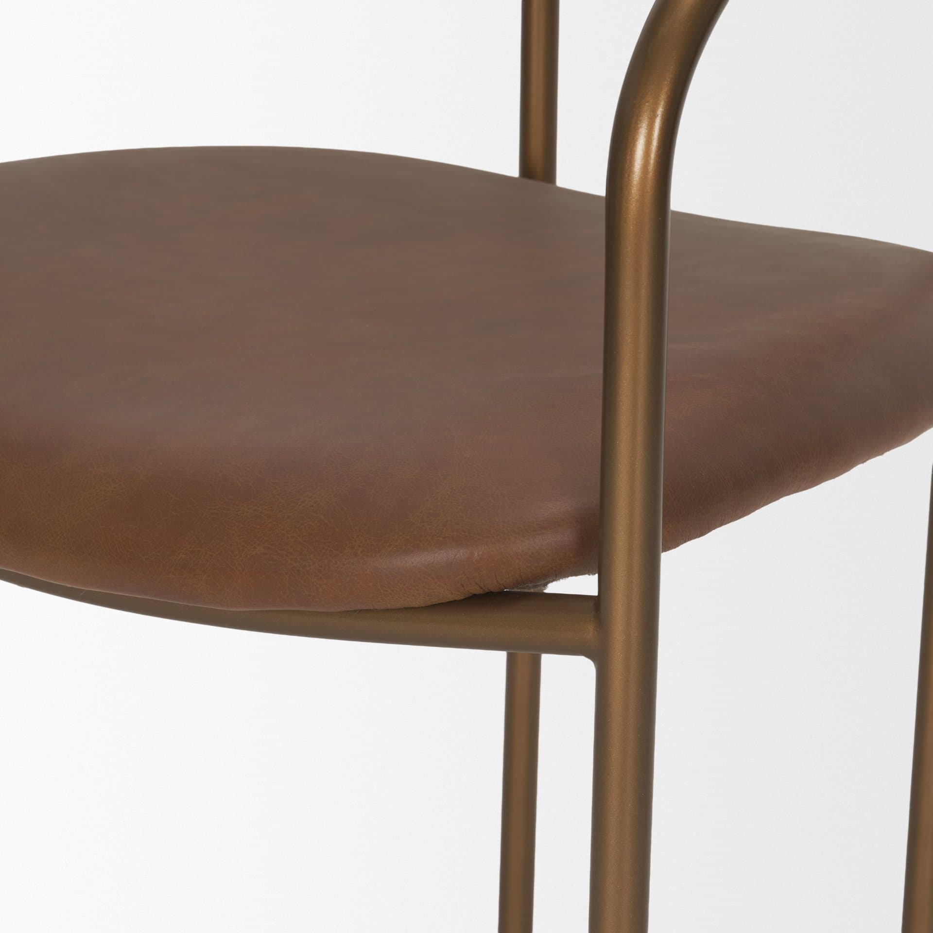 Parker Curved Back Dining Arm Chair | Brown Leather w/ Gold Metal — product photograph