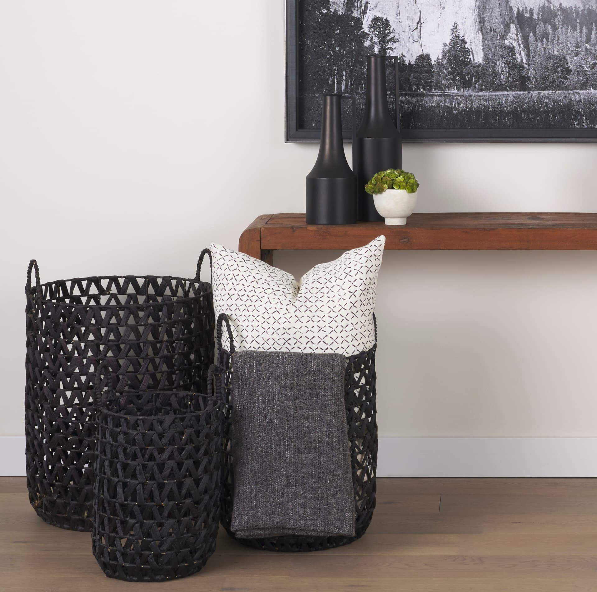 Jayden 22x22 Cream w/ Black Print Linen Square Pillow Cover — product photograph