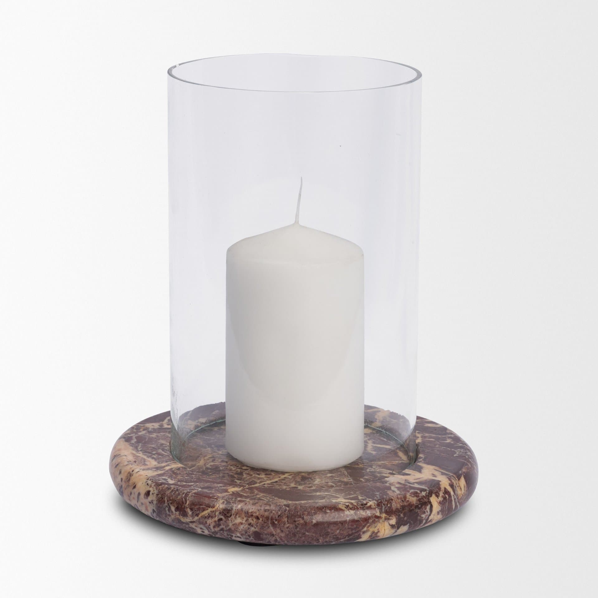 Bordo Red Marble w/ Glass Hurricane Candle Holder — product photograph