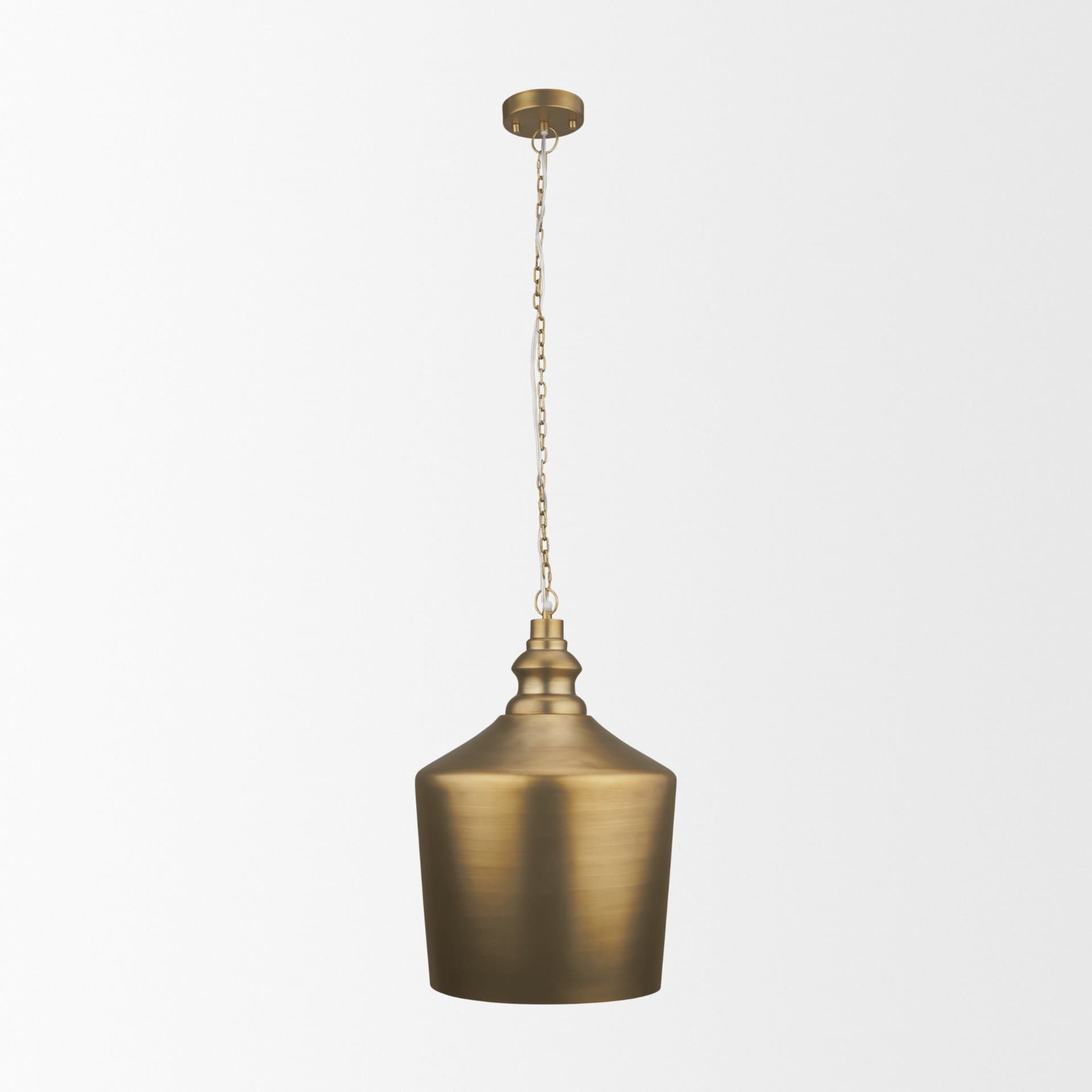 Keller Tall Antiqued Brass Metal 1-Light Pendant — product photograph