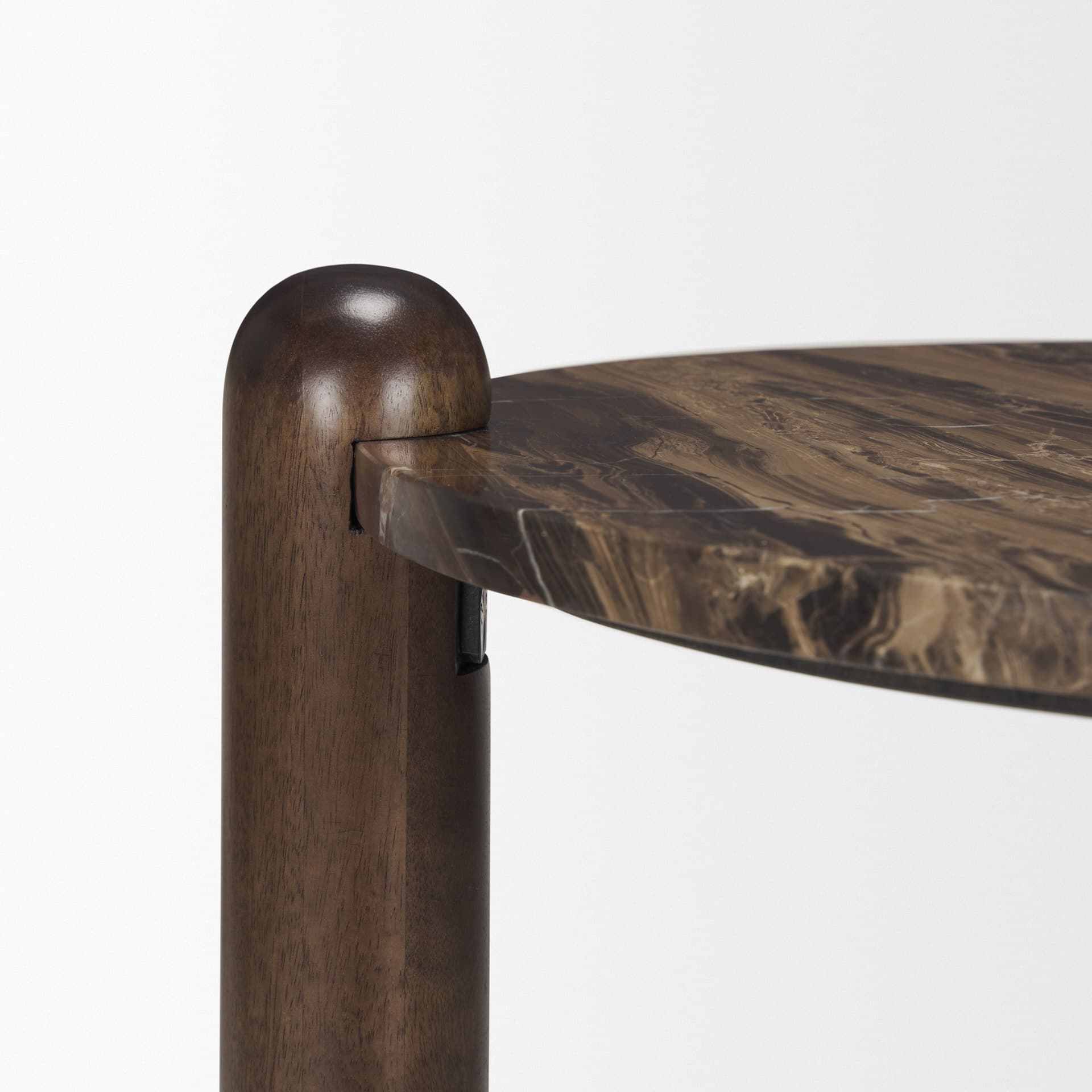 Jovia Brown Mango Wood W/ Cappuccino Marble Round Side Table — product photograph