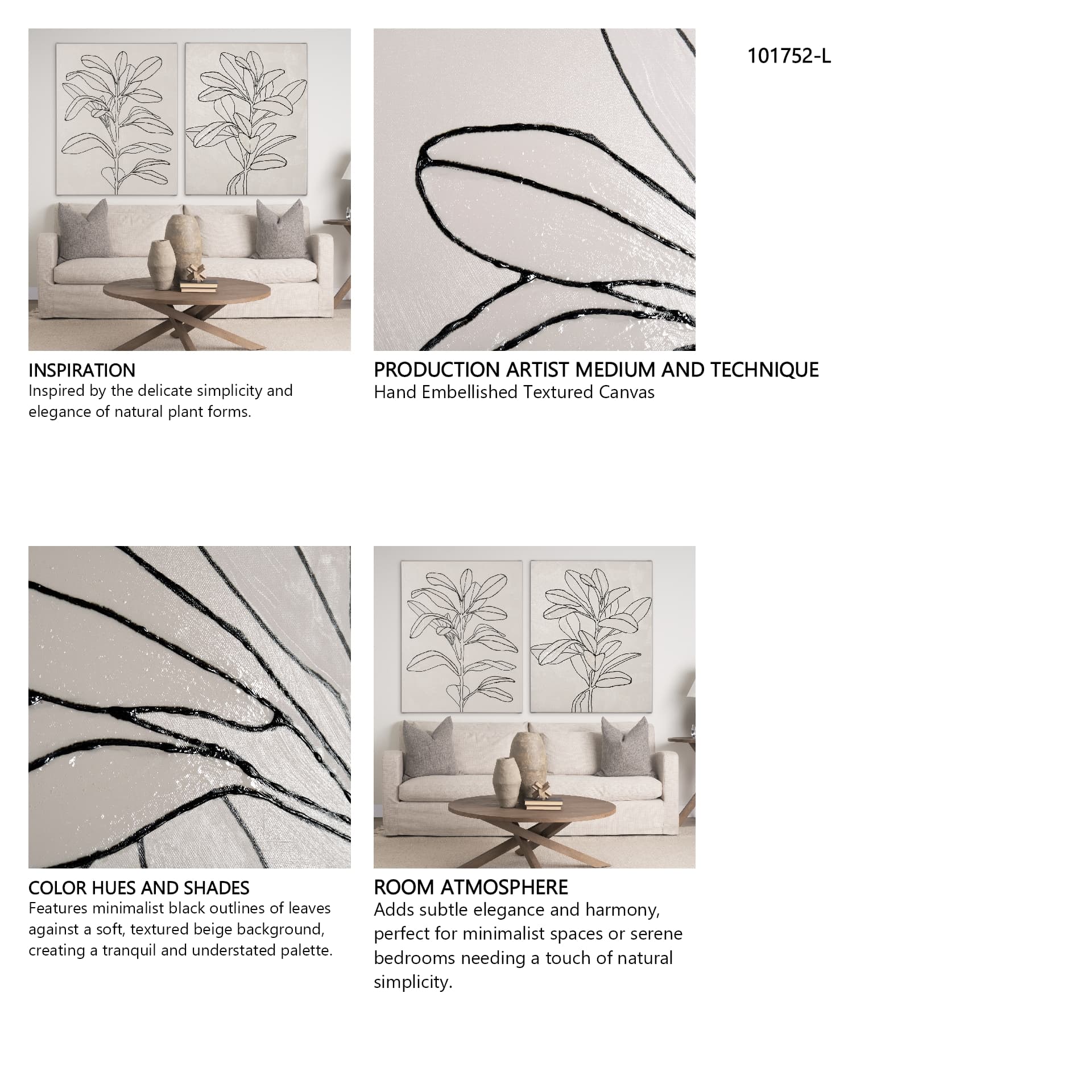 Olive Branch Countour II by Emma Scarvey a Hand Embellished Textured Canvas — in a styled room