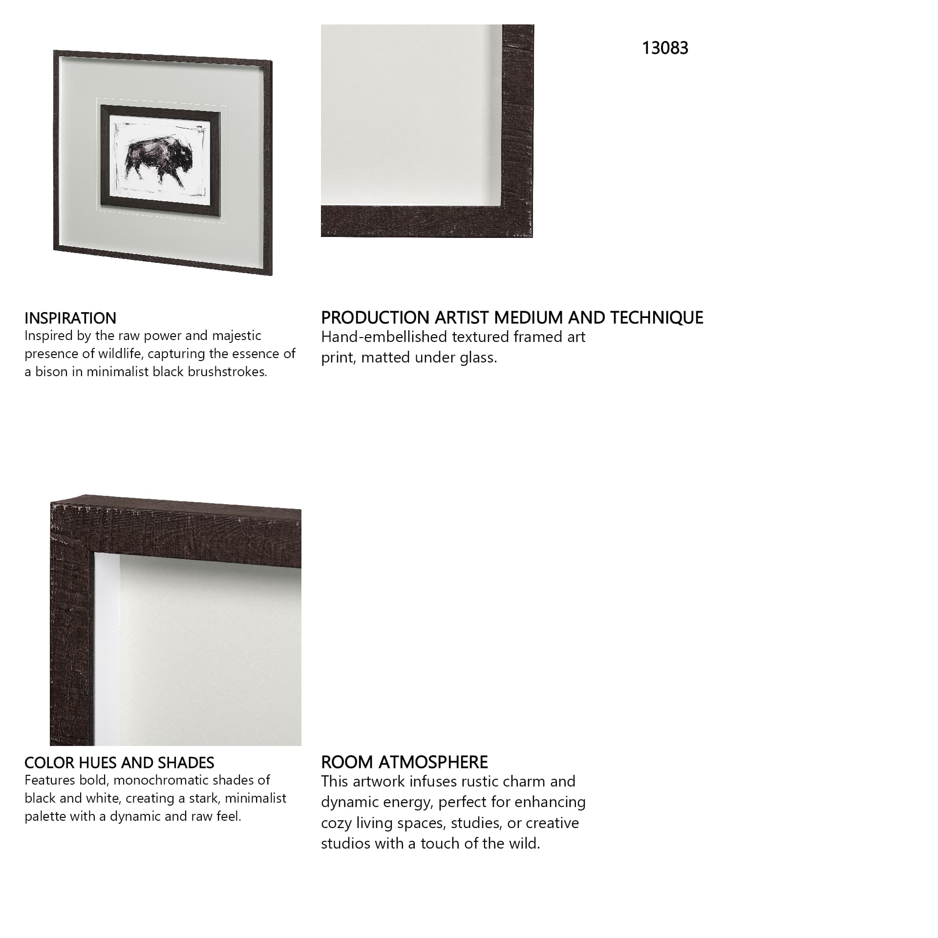 Dynamic Bison I by Ethan Harper a Hand Embellished Textured Framed Art Print Matted under Glass — in a styled room