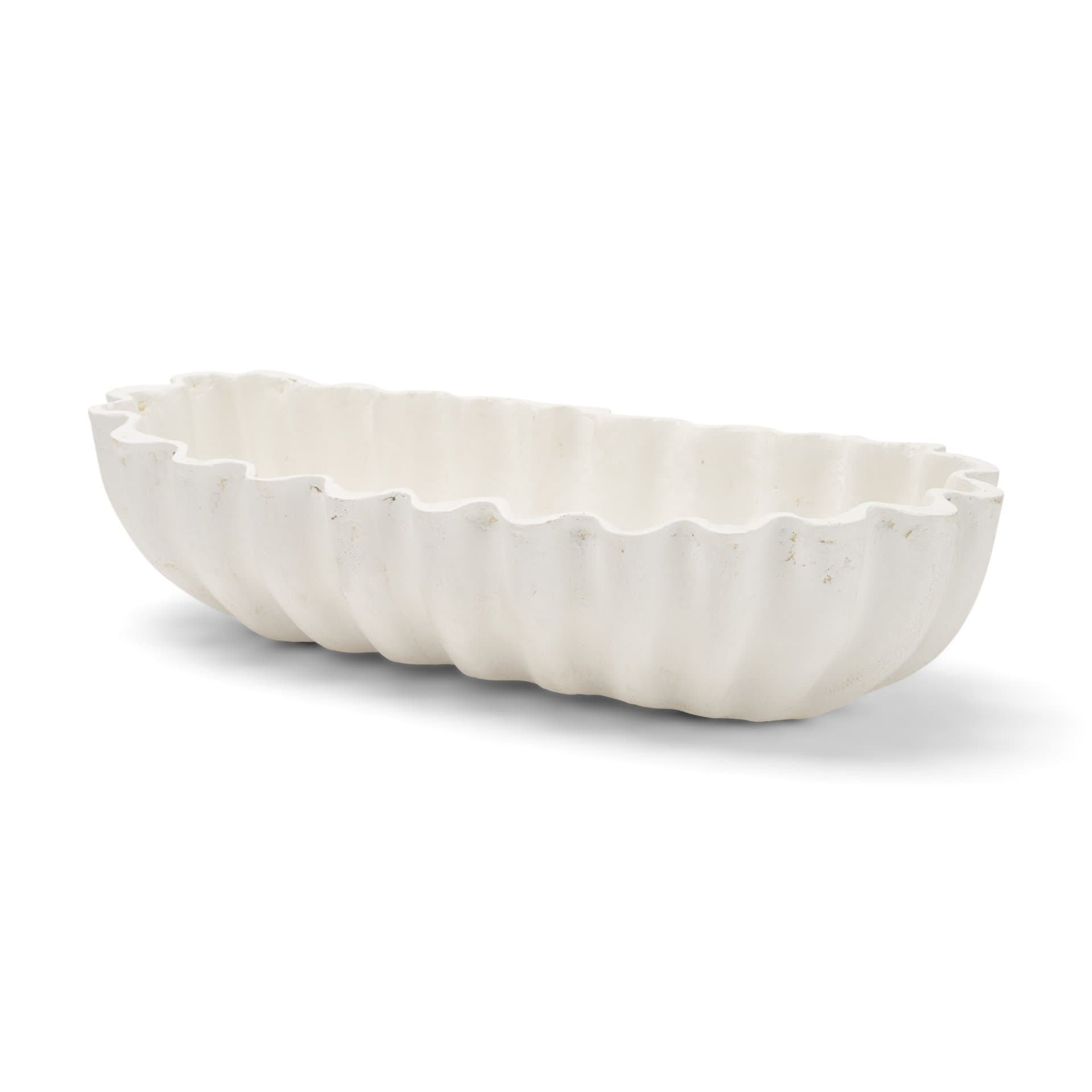 Camelia Large Fluted White Paper Mache Round Centerpiece Bowl — product photograph