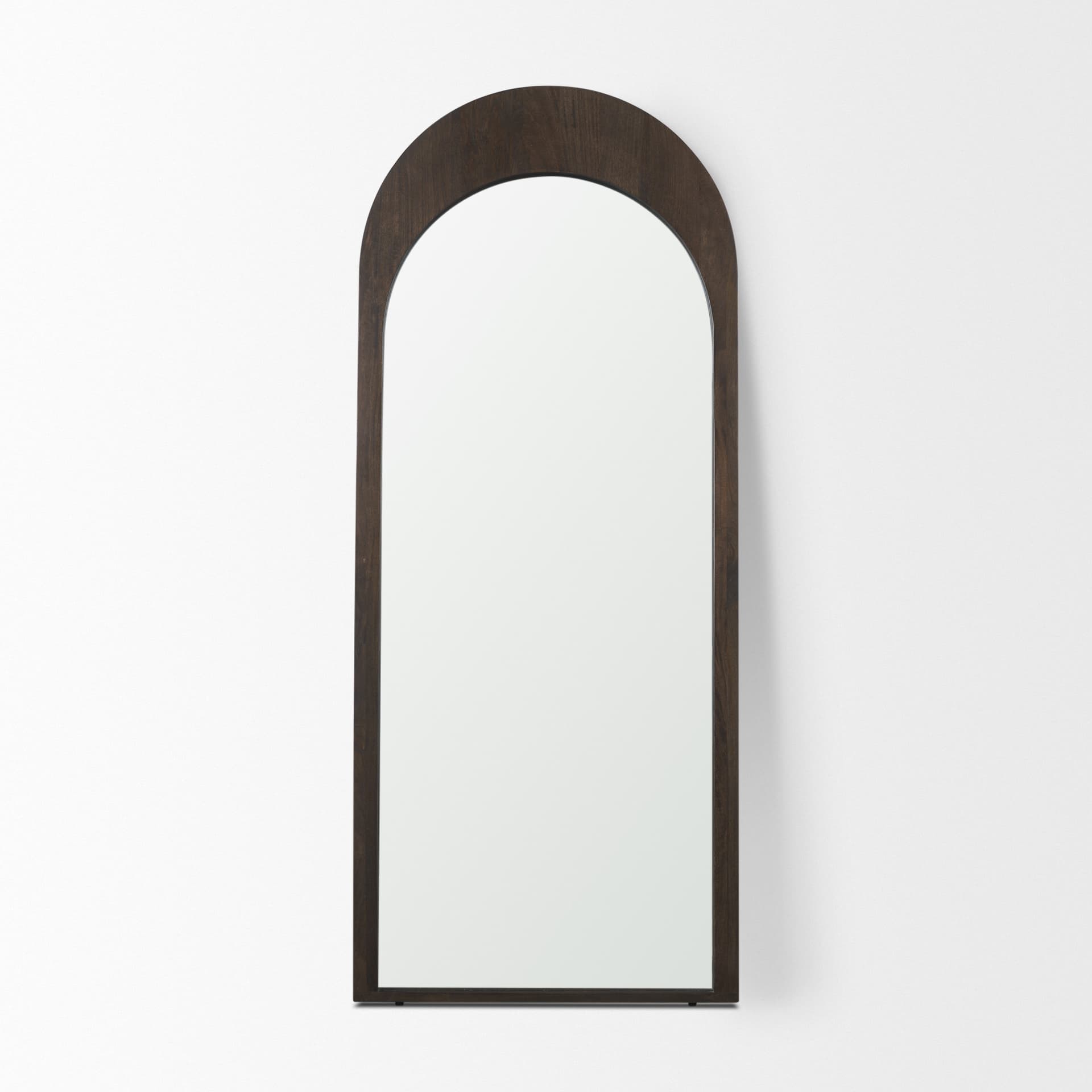 Celeste Dark Brown Wood Arched Floor Mirror — product photograph