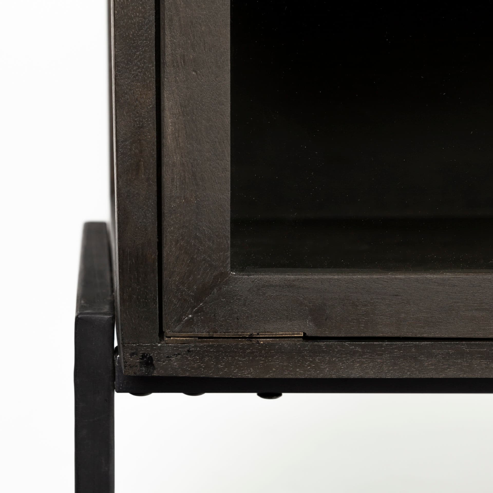 Arelius 36L x 18W Black-Brown Wood, Black Metal Base w/ 2 Glass Doors Accent Cabinet — product photograph