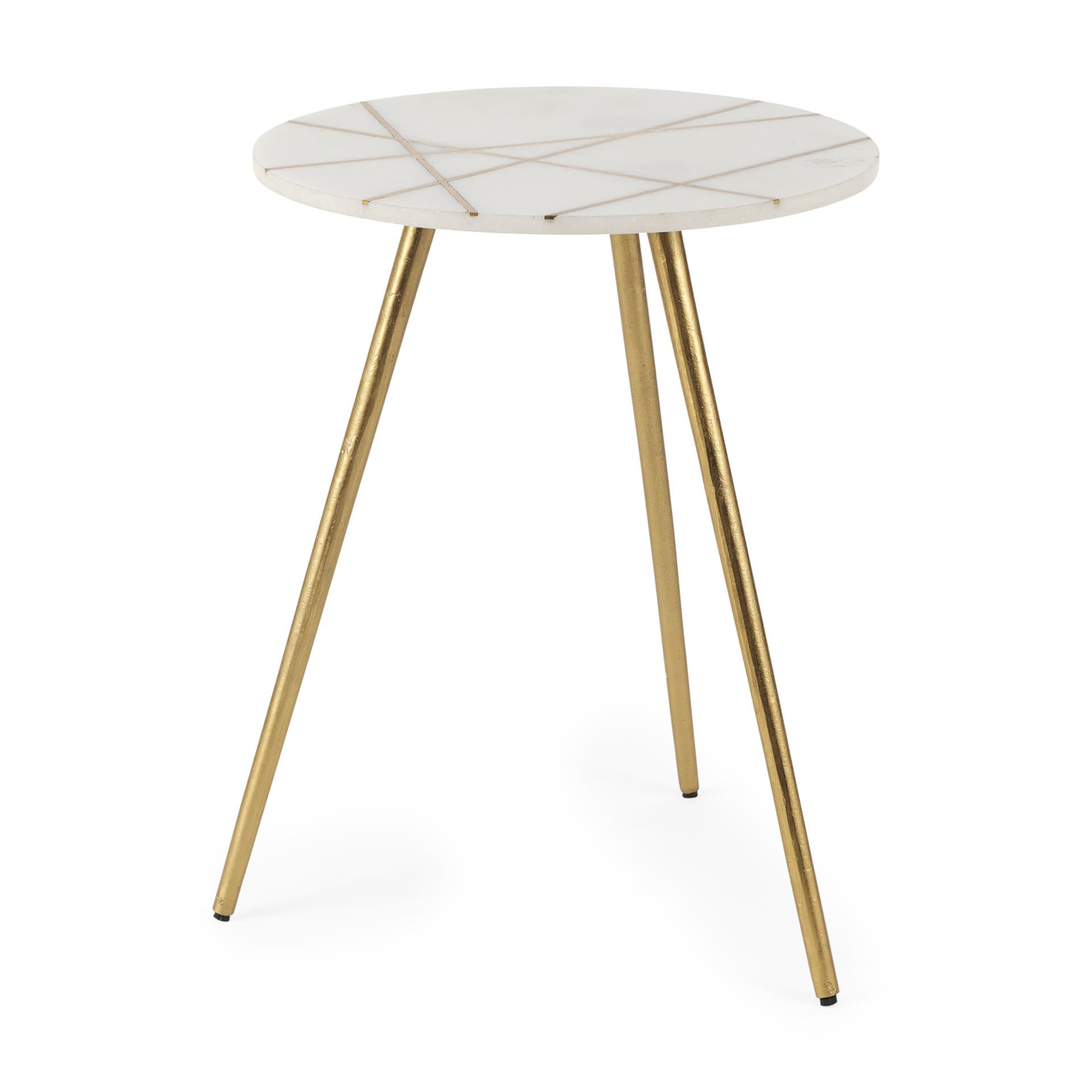 Vivienne 18.0L x 18.0W x 23.0H White Marble W/Antique Gold Metal Round Large Accent Table — product photograph
