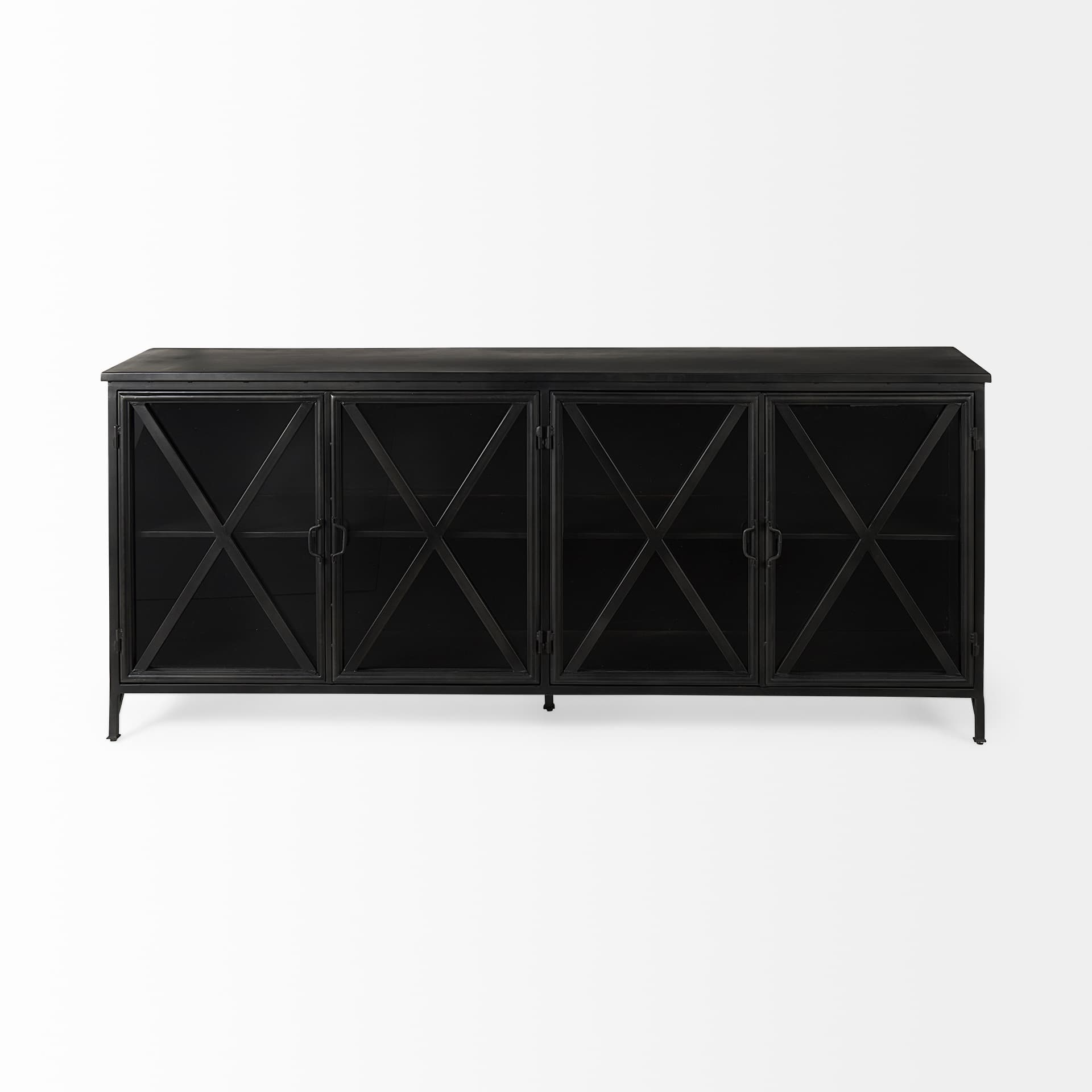 Poppy I 79x16 Black Metal With Glass Door Sideboard — product photograph