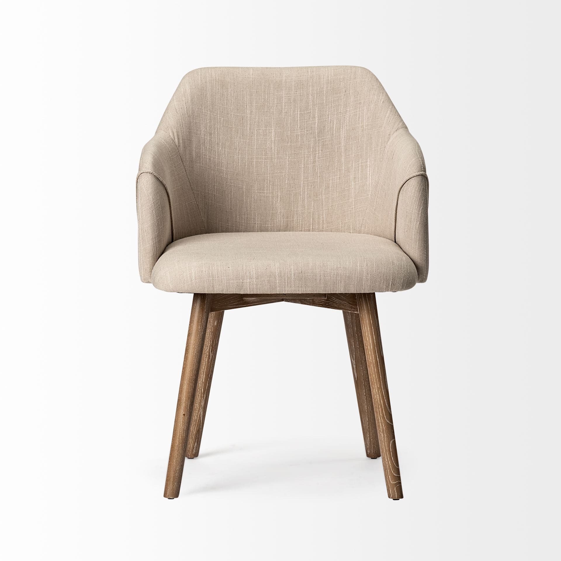Ronald Curved Back Dining Side Chair | Cream Fabric w/ Brown Wood — product photograph