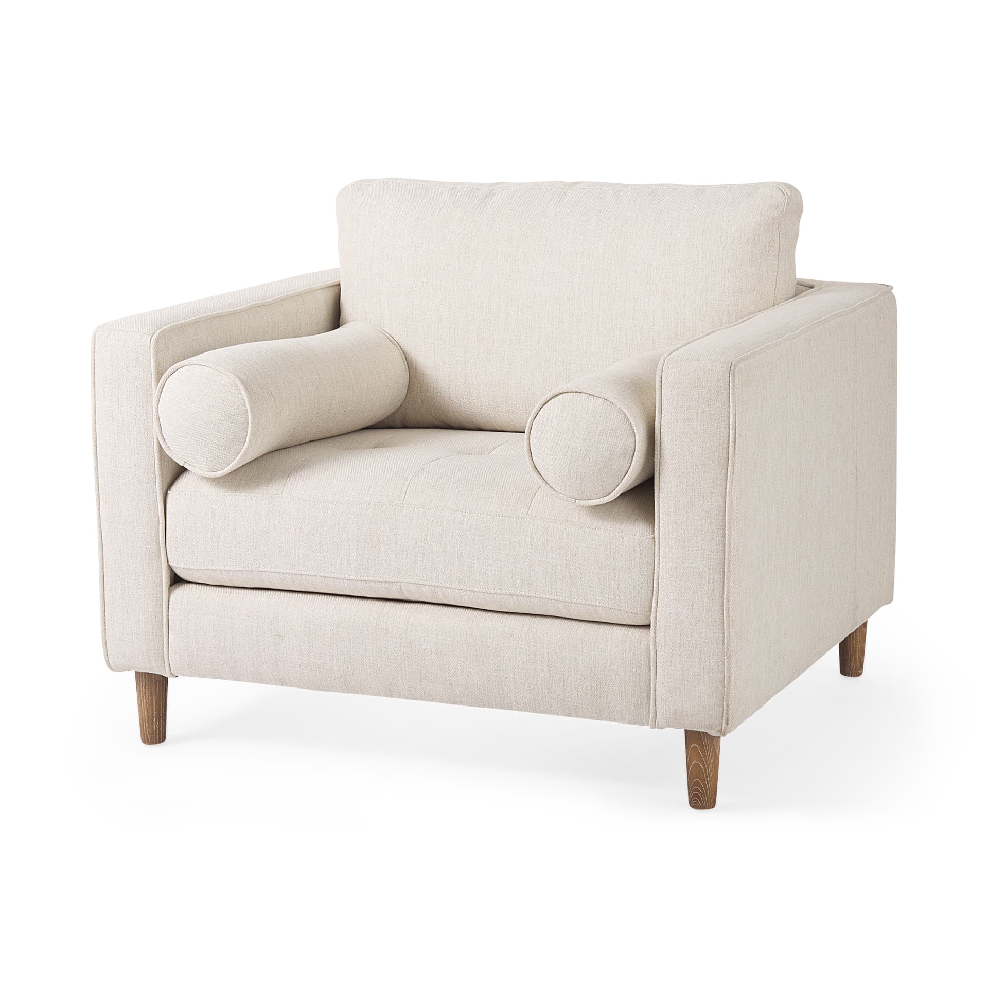 Loretta 40.7L x 36.2W x 33.9H Cream Fabric Chair W/ Two Bolster Cushions — product photograph
