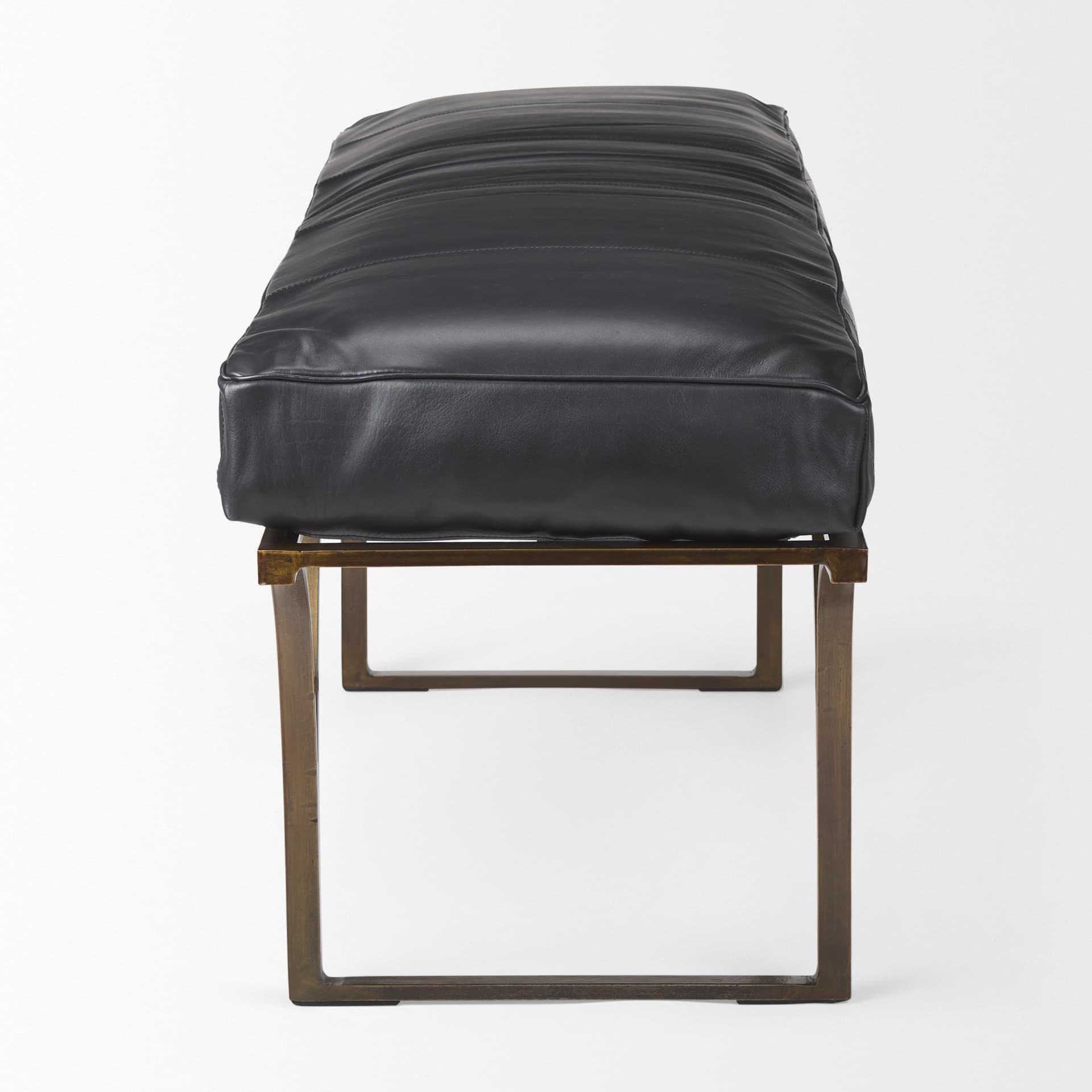 Jessie 55L x 16W Black Leather Seat W/Gold Metal Base Accent Bench — product photograph