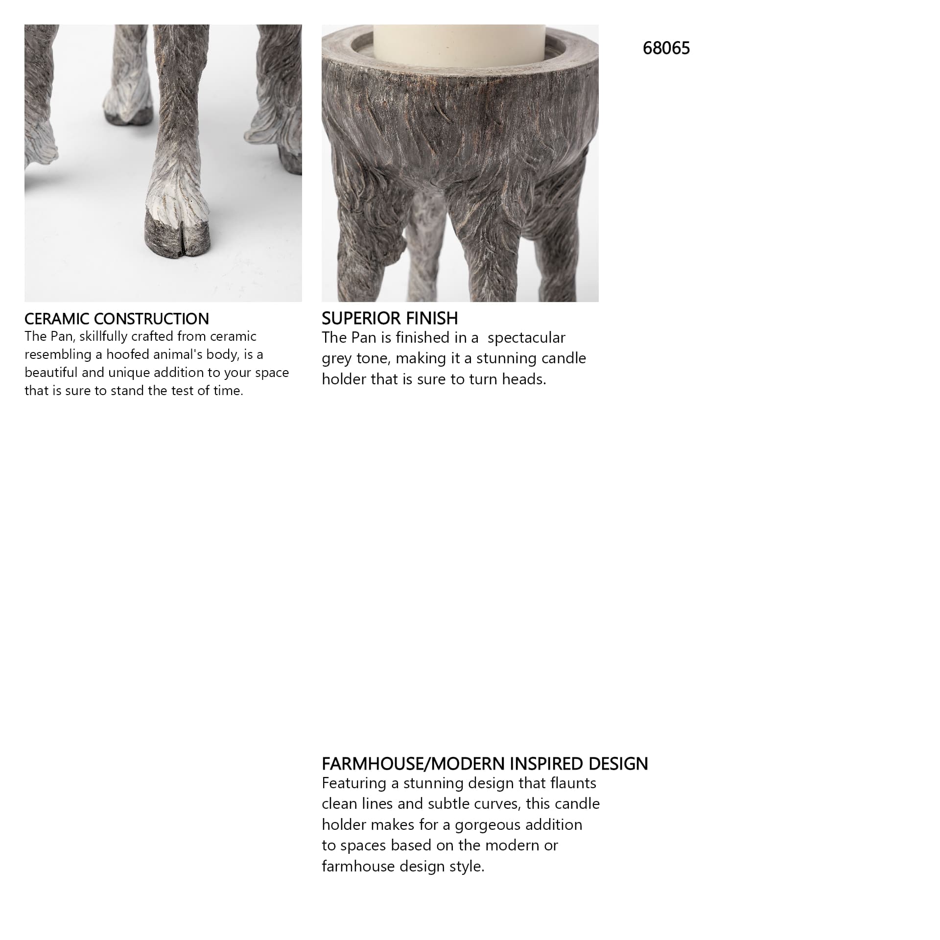 Pan Large Gray Ceramic Hoofed Table Candle Holder — in a styled room