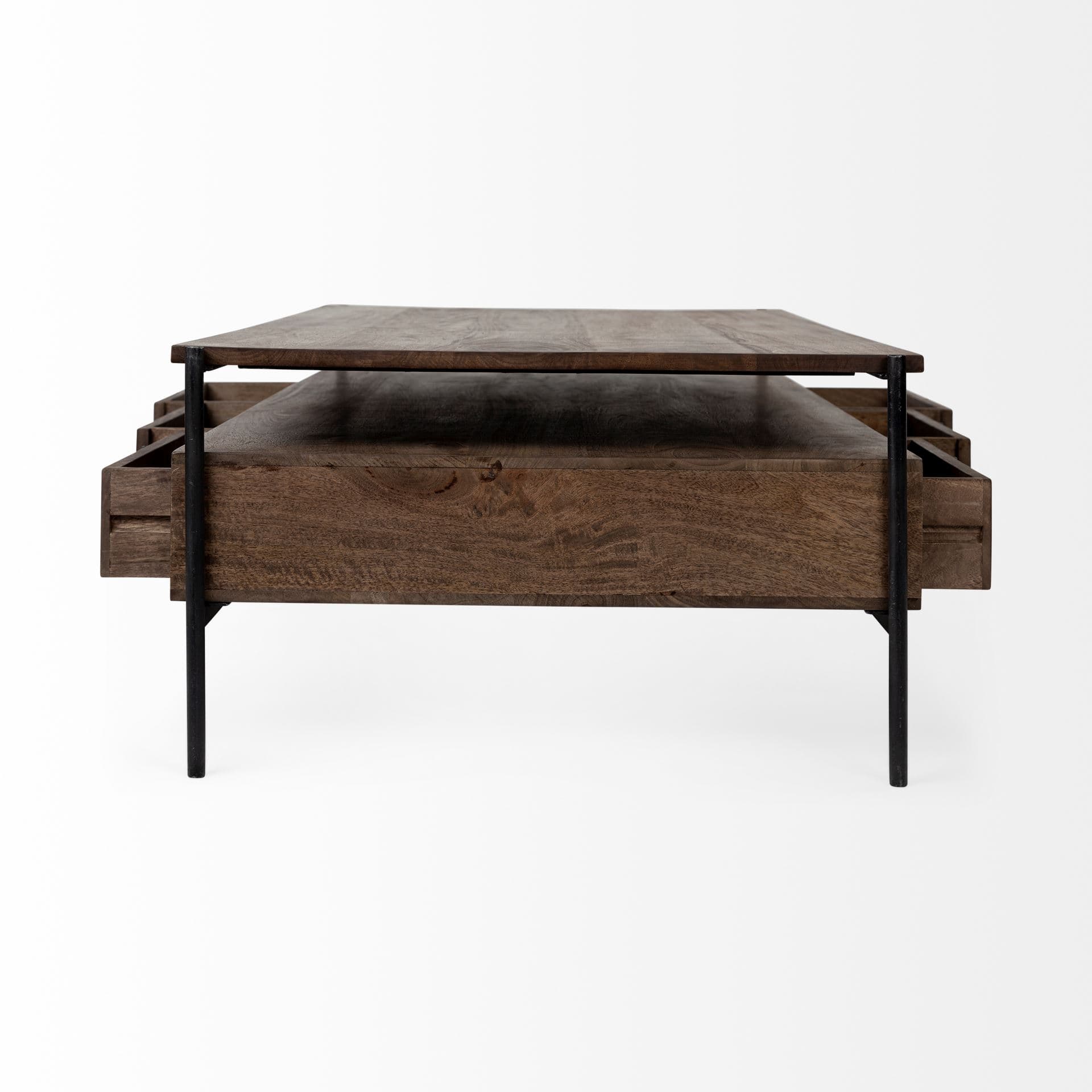 Glenn II 54x30 Dark Brown Wood w/ Black Iron Frame, Rectangle 3 Drawers Coffee Table — product photograph