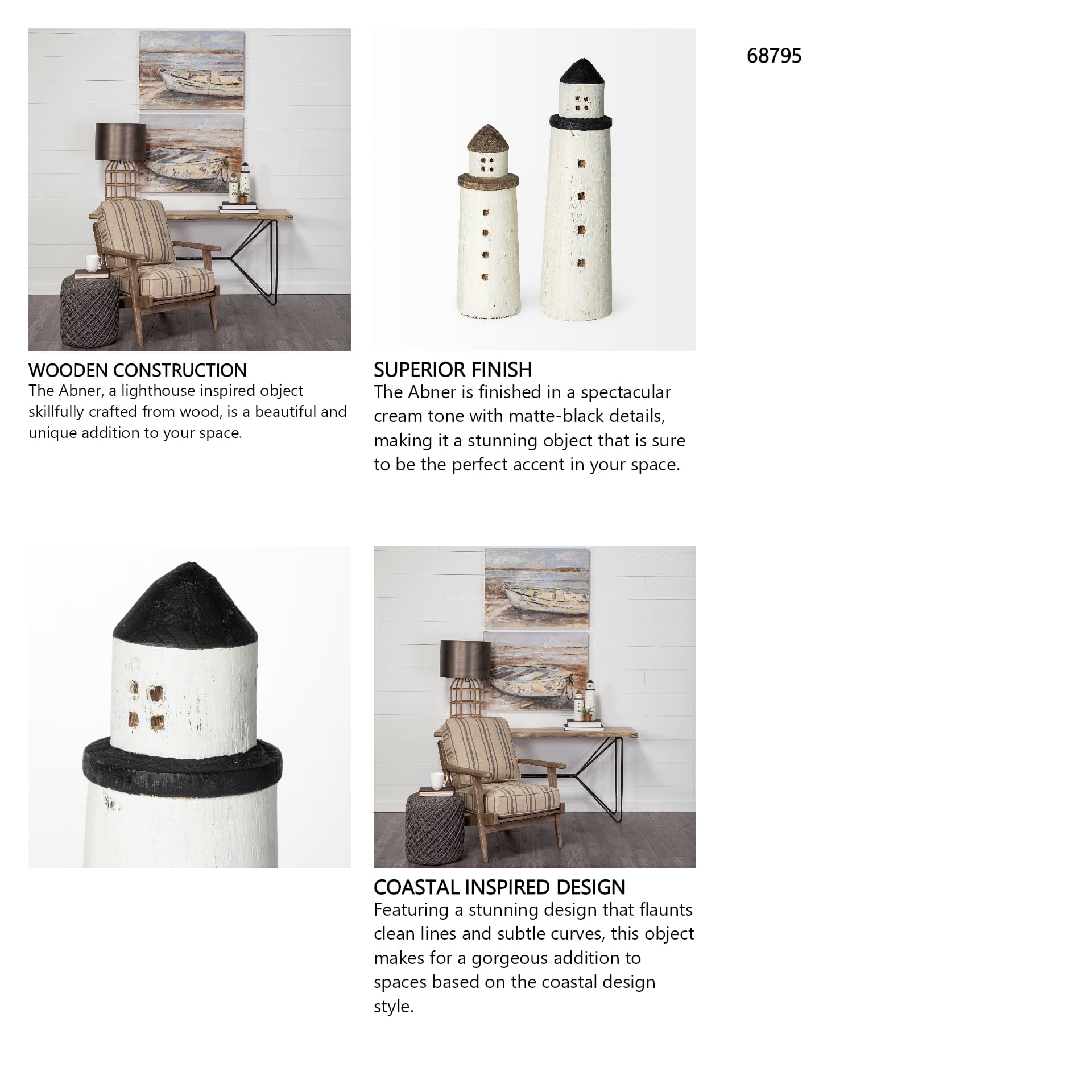 Abner (Large) 4L x 4W White Wooden Coastal Lighthouse — in a styled room