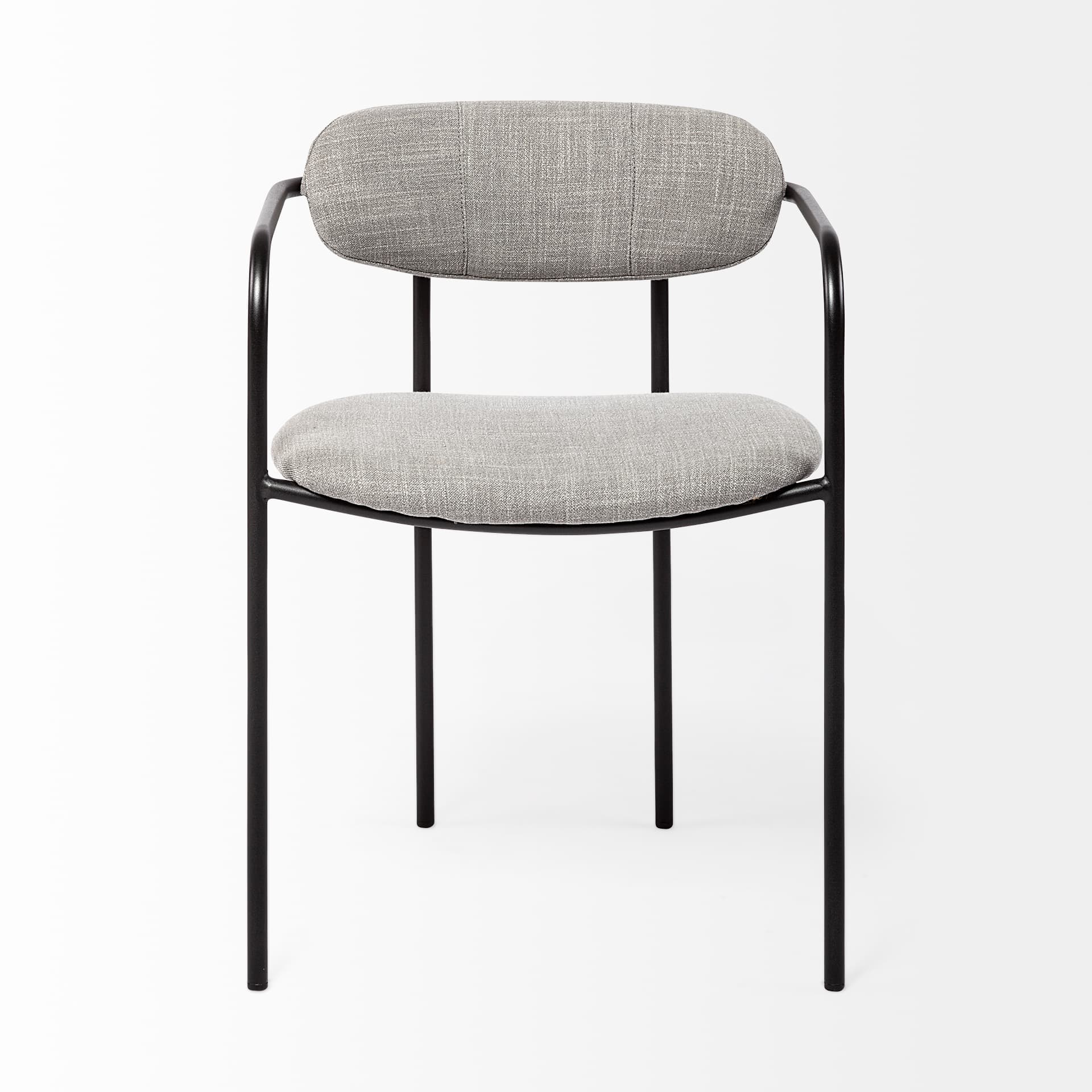 Parker Curved Back Dining Arm Chair | Gray Fabric w/ Black Metal — product photograph