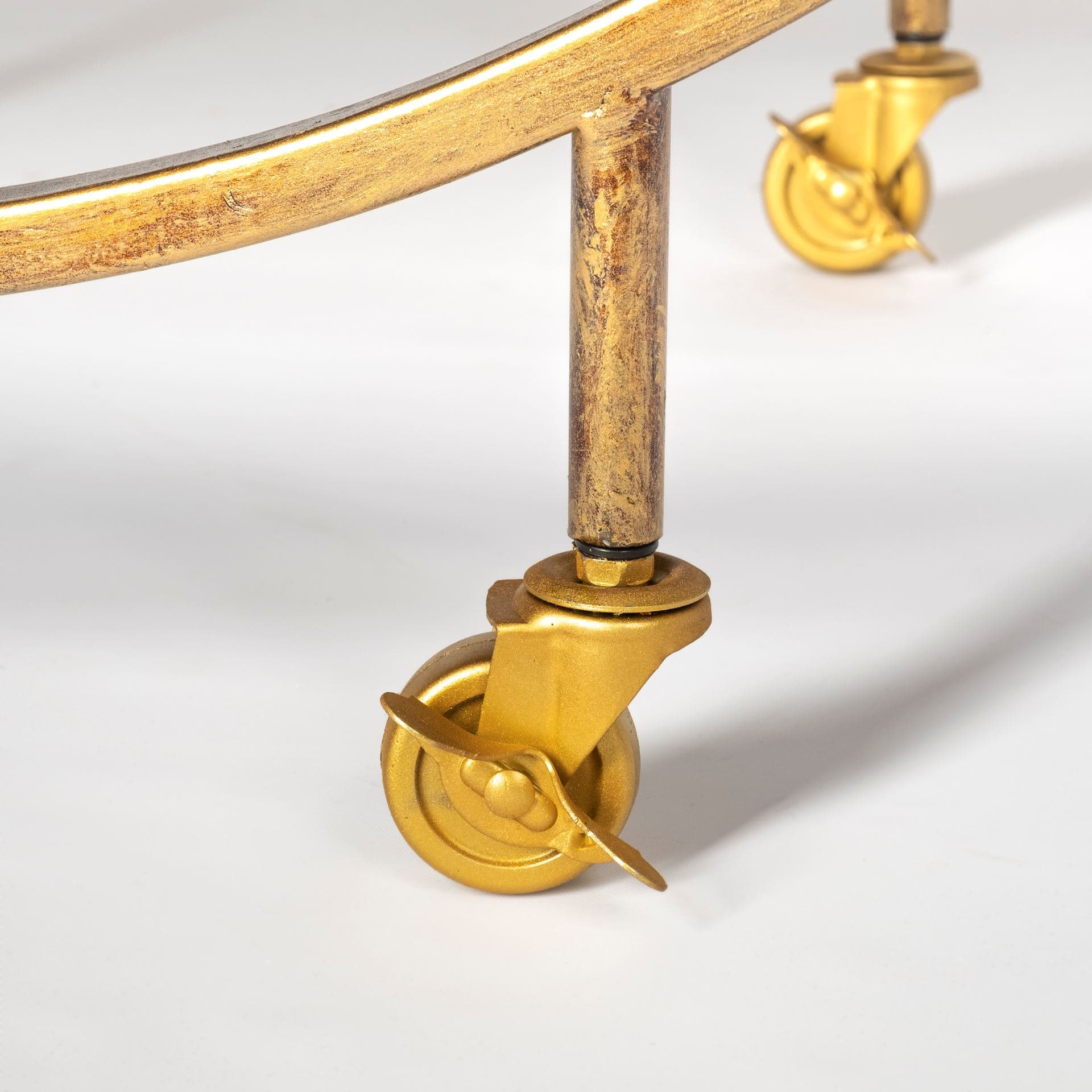 Carola Gold Frame Two-Tier Glass Shelves w/Stemware Holder Bar Cart — product photograph