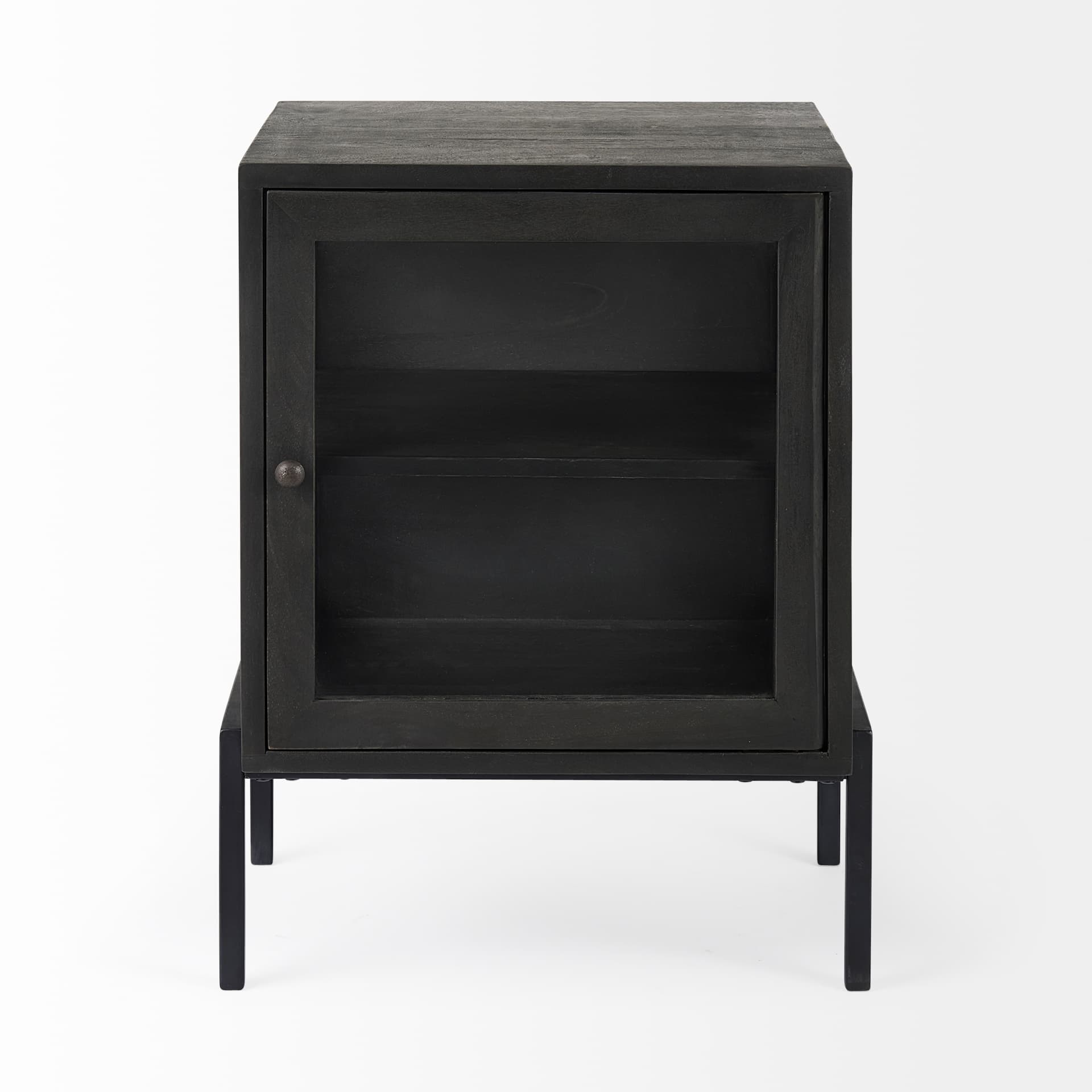 Arelius 20L x 18W x 26H Black-Brown Wood W/ Black Metal Frame End/Side Table — product photograph