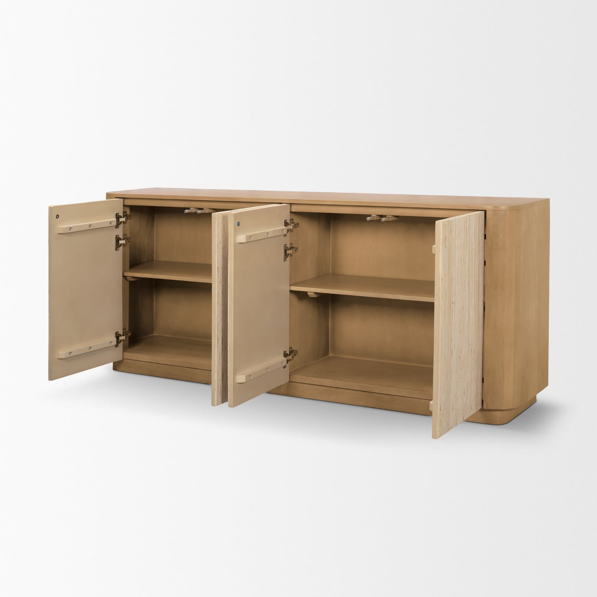 Serrin Solid Wood w/ Travertine 4 Door Closed Sideboard — product photograph