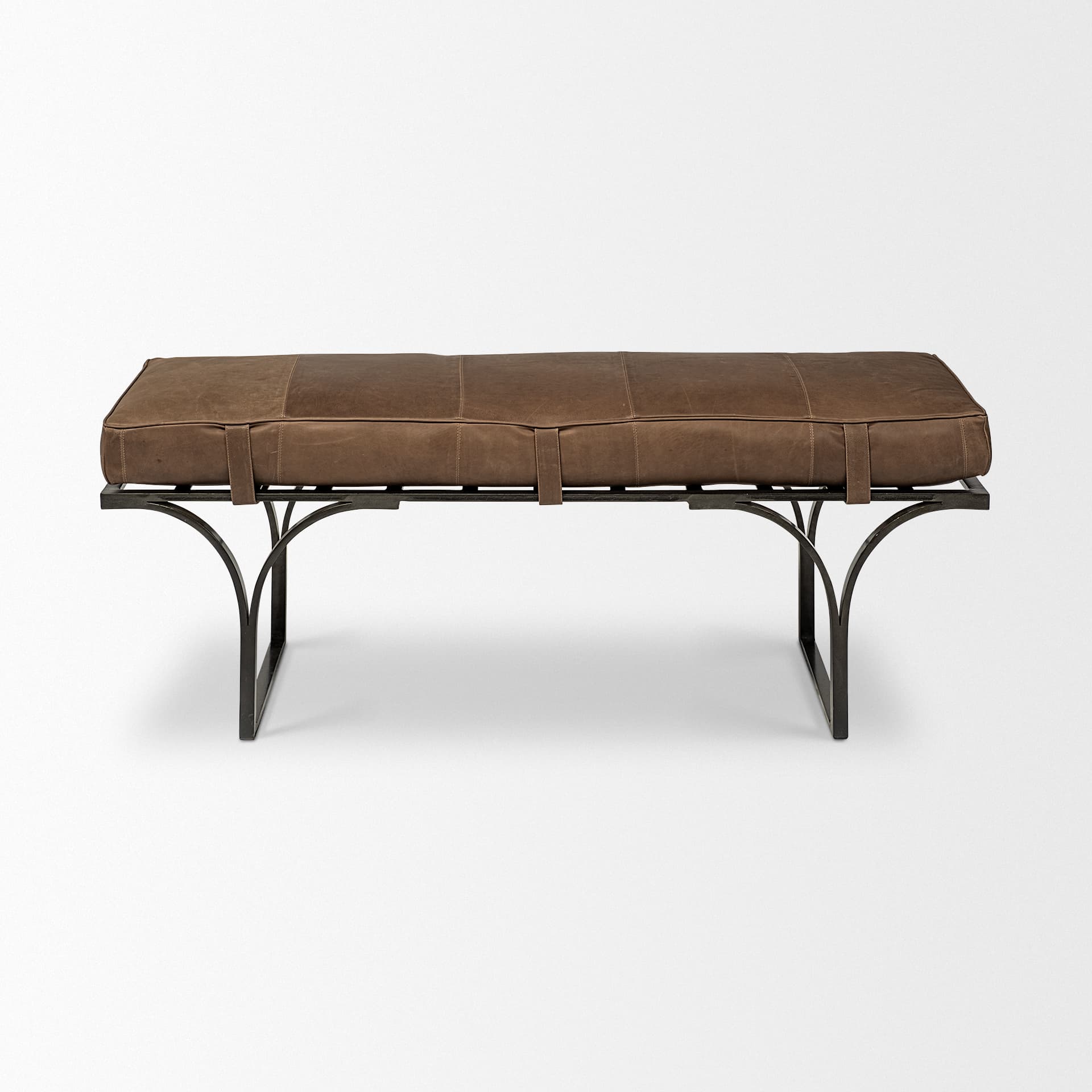Jessie 55L x 16W Brown Leather Seat W/Black Metal Base Accent Bench — product photograph