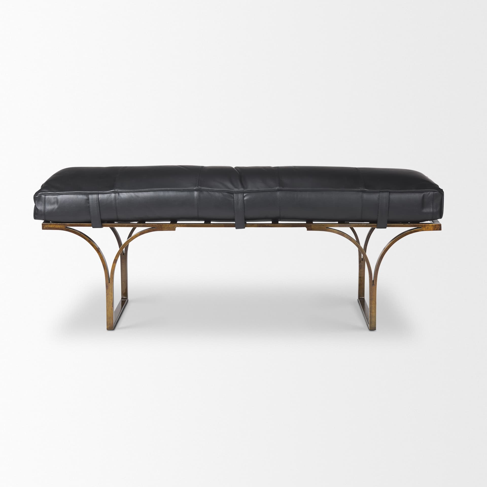 Jessie 55L x 16W Black Leather Seat W/Gold Metal Base Accent Bench — product photograph