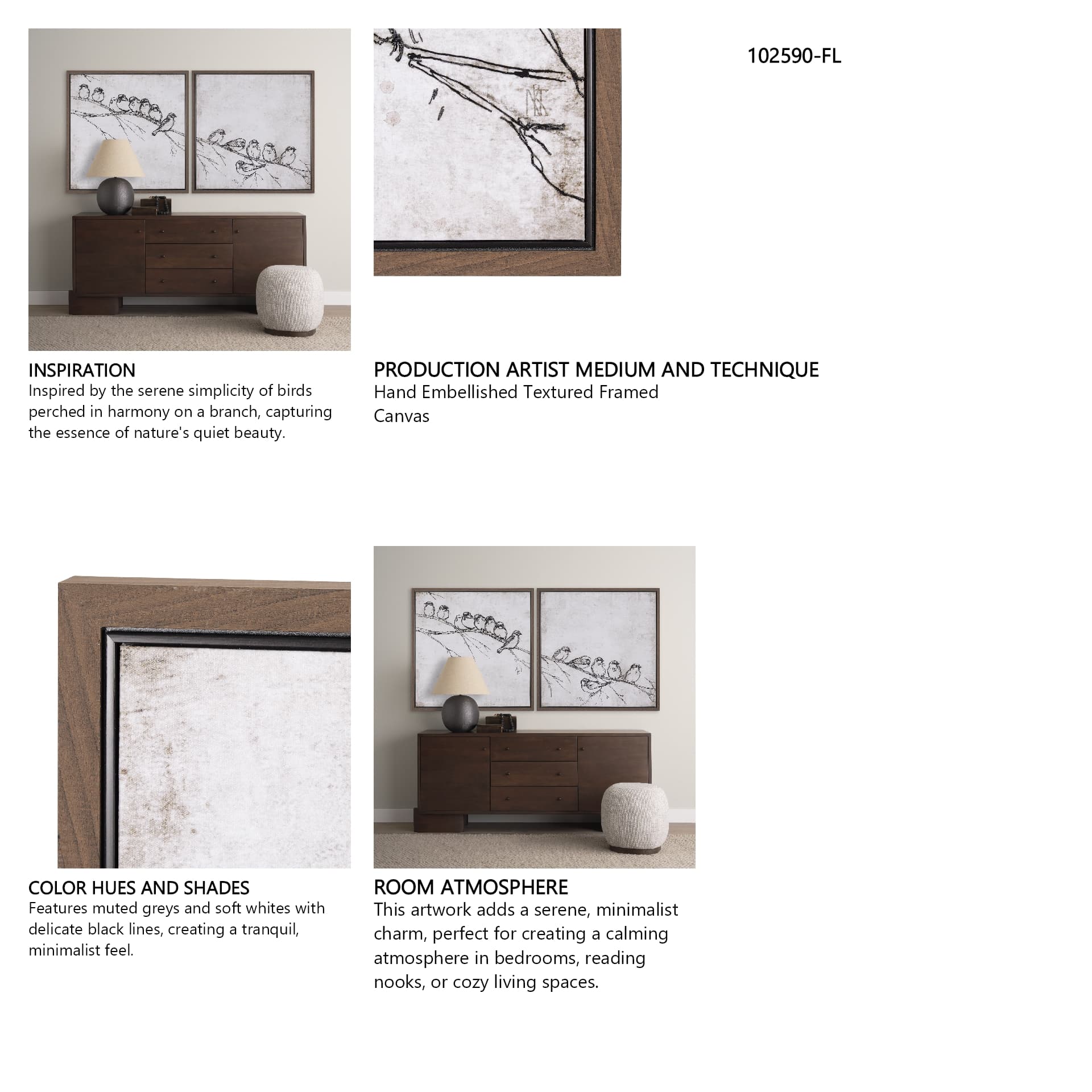 Waiting for spring II by Mercana Studio a Hand Embellished Textured Framed Canvas — in a styled room