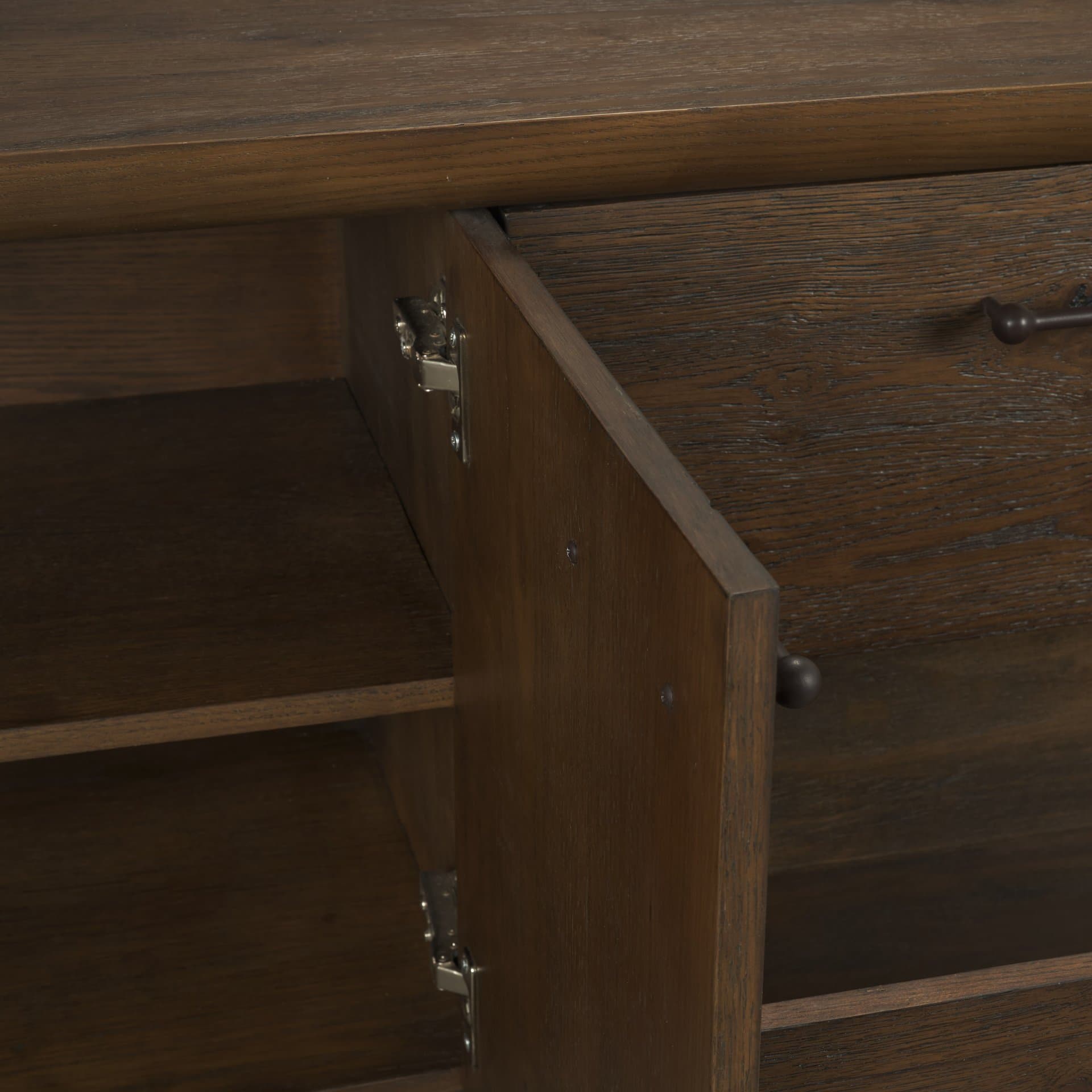 Belford 94" Dark Brown Oak Wood Media Console — product photograph