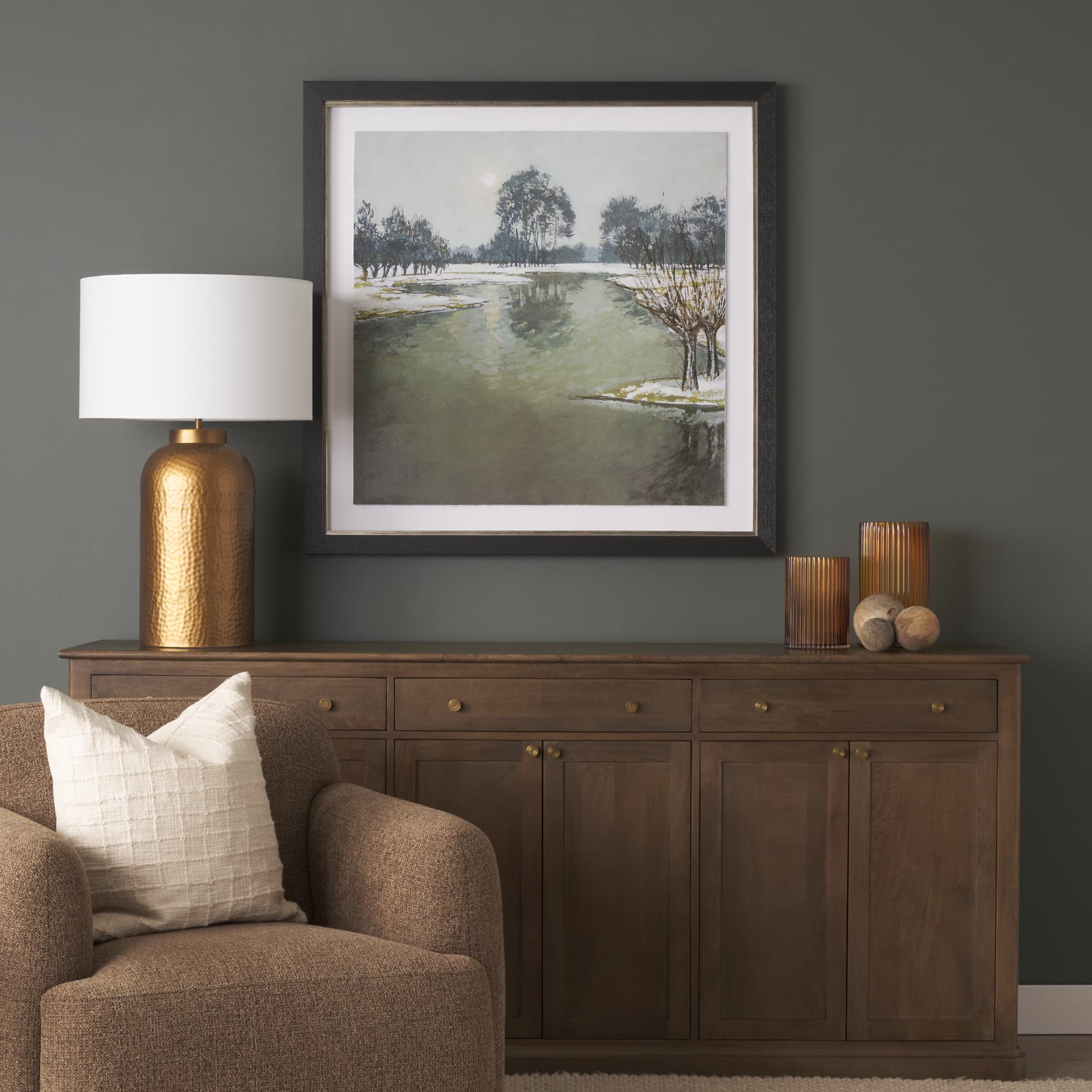 Winter Sky by Mercana Studio Hand Embelished Framed Artwork Matted under Glass — in a styled room