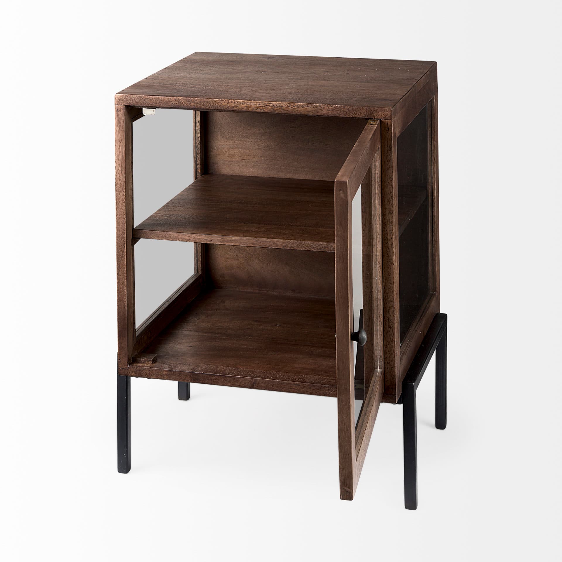Arelius 20L x 18W x 26H Medium Brown Wood W/ Black Metal Frame End/Side Table — product photograph