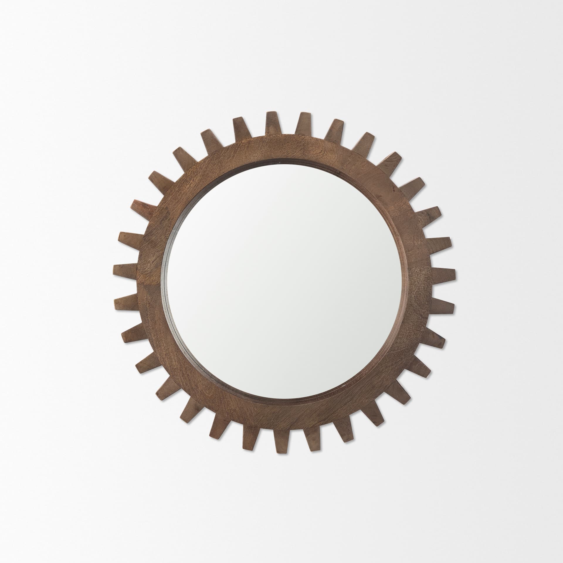 Cog Mirror 26" Round Brown Wood Frame Mirror — product photograph
