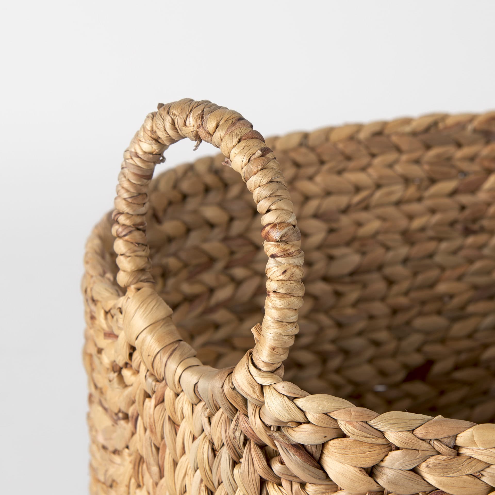 Sivan 19.7L x 19.7W x 23.6H (Set of 3) Light Brown Water Hyacinth Round Basket W/ Handles — product photograph