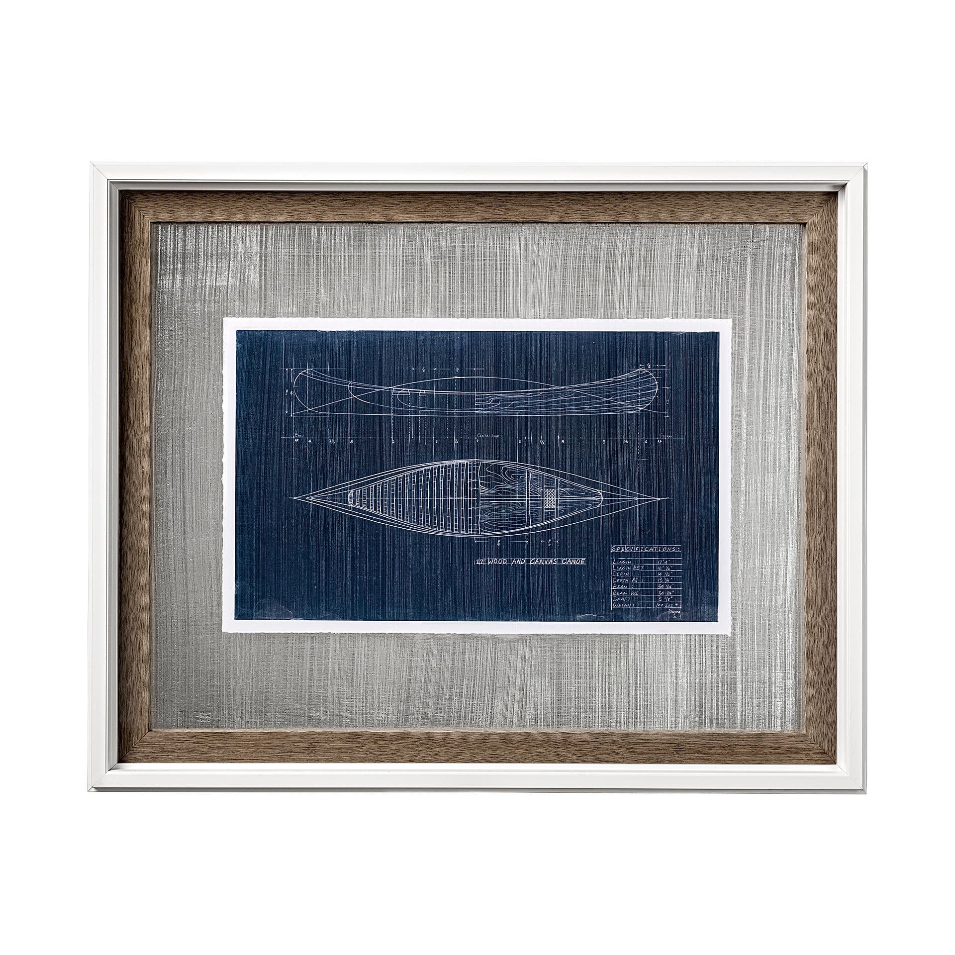 Canoe Blueprint by Dayna a Hand Embellished Textured Framed Art Print Matted under Glass — product photograph