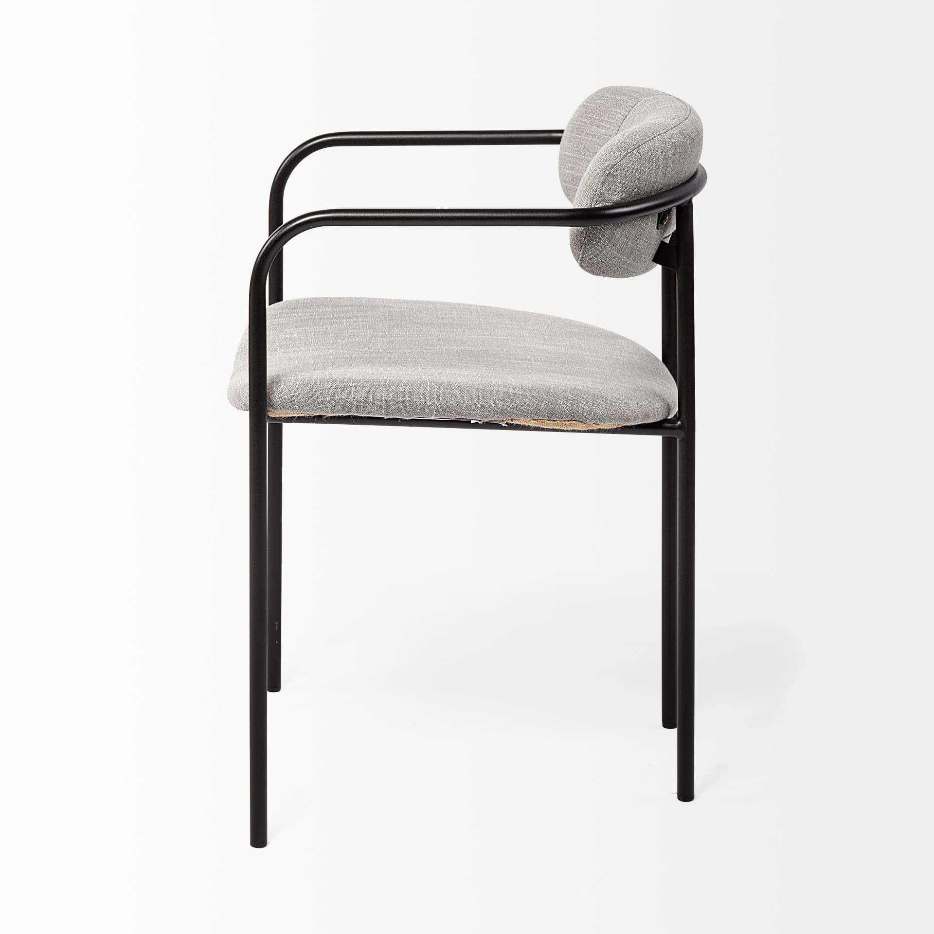 Parker Curved Back Dining Arm Chair | Gray Fabric w/ Black Metal — product photograph