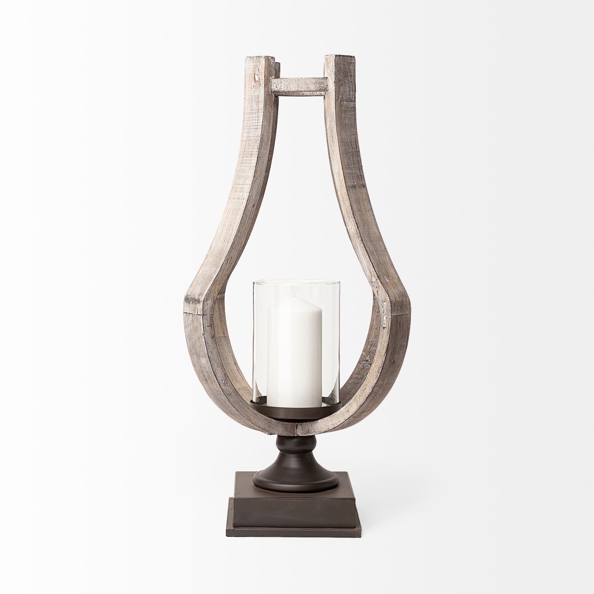 Brillion Large Rustic Wood Metal Table Candle Holder — product photograph