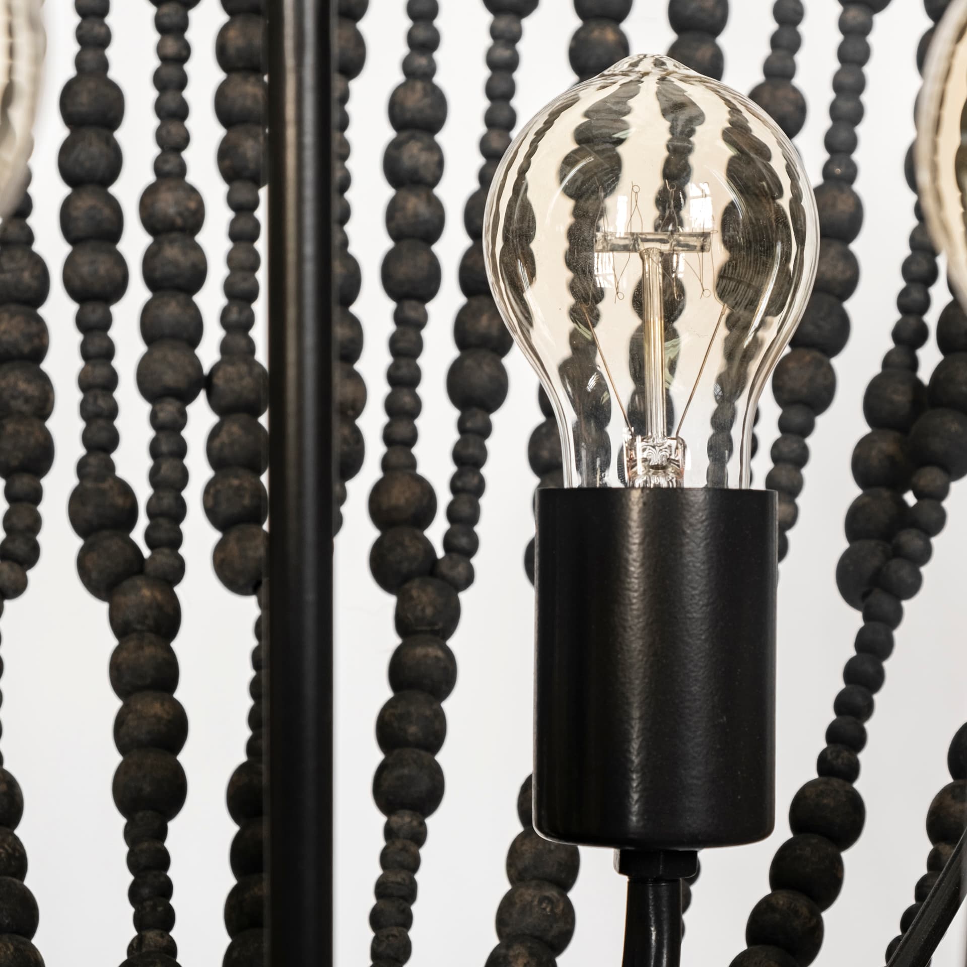 Liam I 32x30 Black Wooden Bead Bowl-Style Four Bulb Chandelier — product photograph