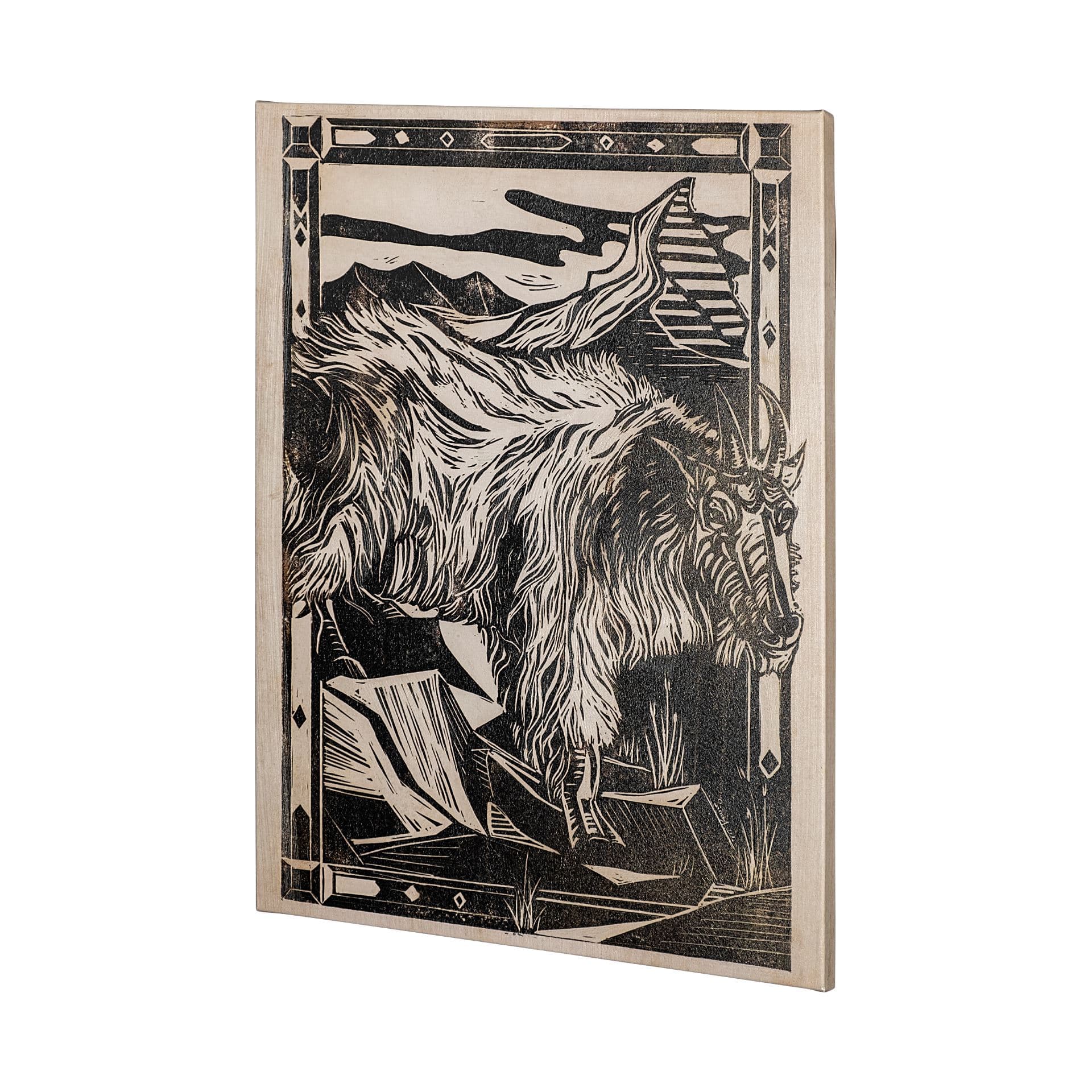 Linocut I (Ram) by Mercana Studio a Hand Embellished Textured Canvas — product photograph