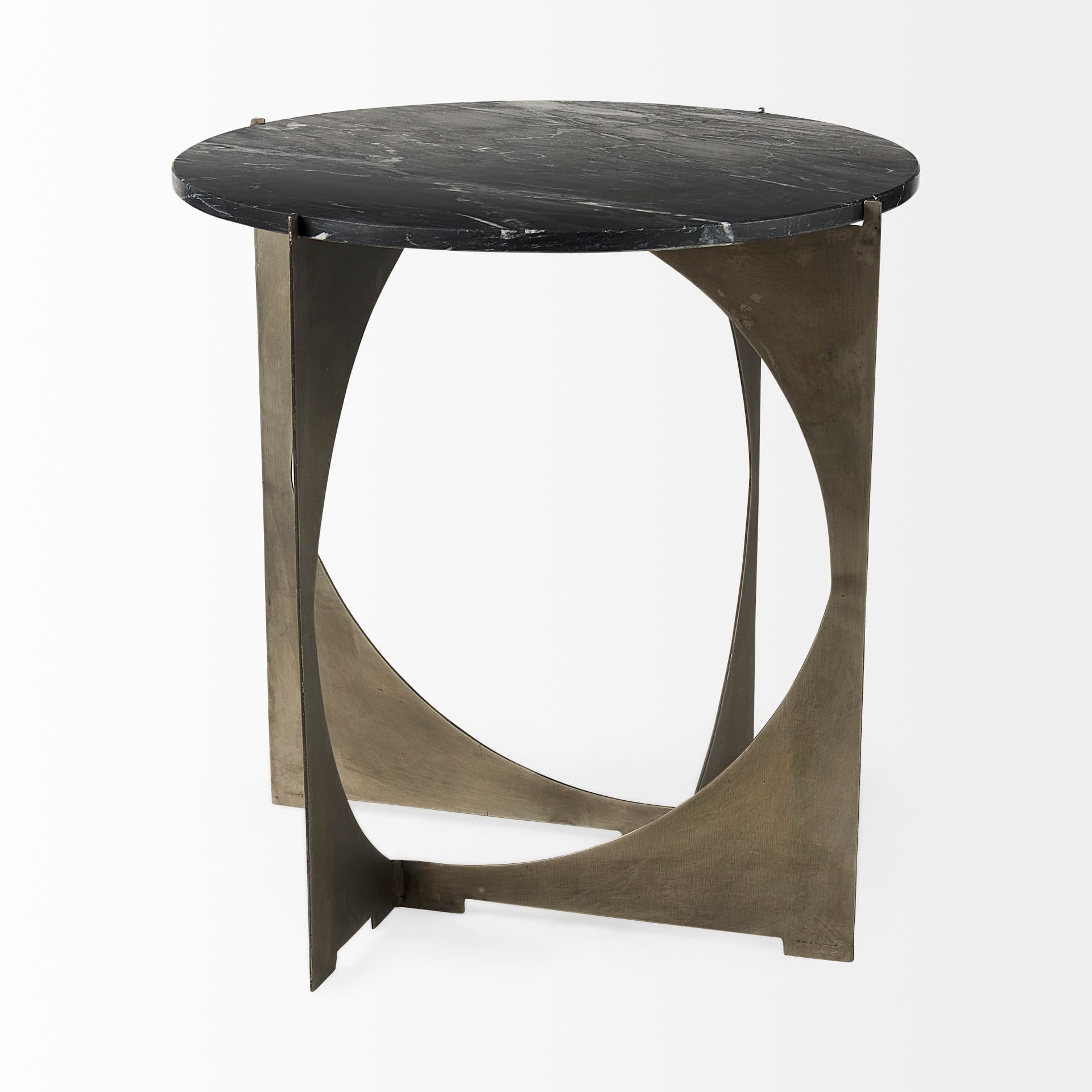 Reinhold II 21L x 21W x 21H Black Marble Top Iron Side Table — product photograph