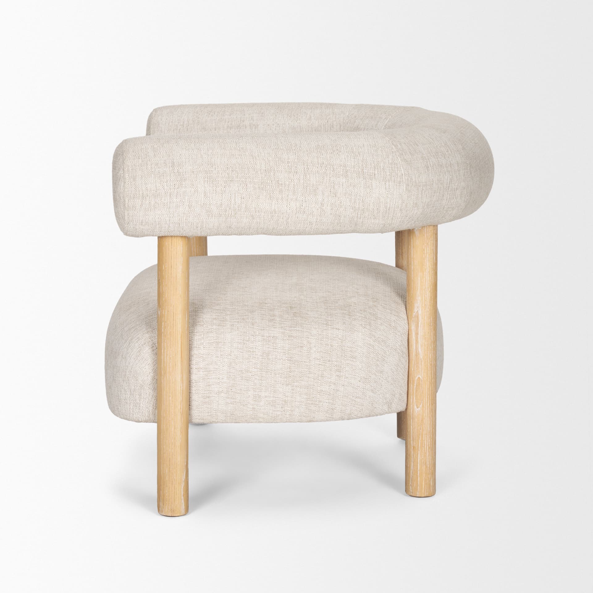 Gianna Open Back Light Brown Wood w/ Oatmeal Fabric Accent Chair — product photograph