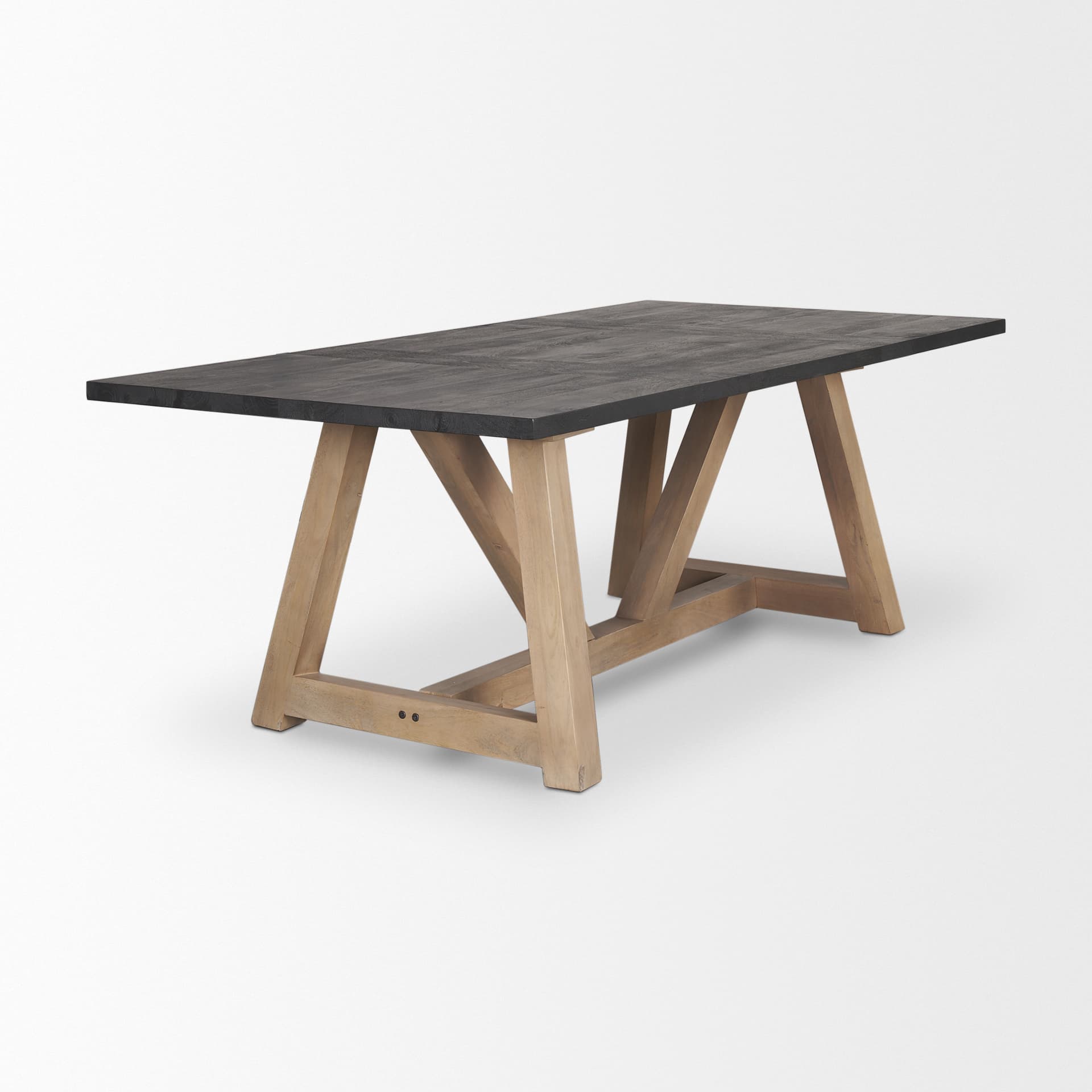 Rialto 84"L x 42"W Rectangular Trestle Dining Table | Black-Brown Wood & Light Brown Wood | Seats 8 — product photograph