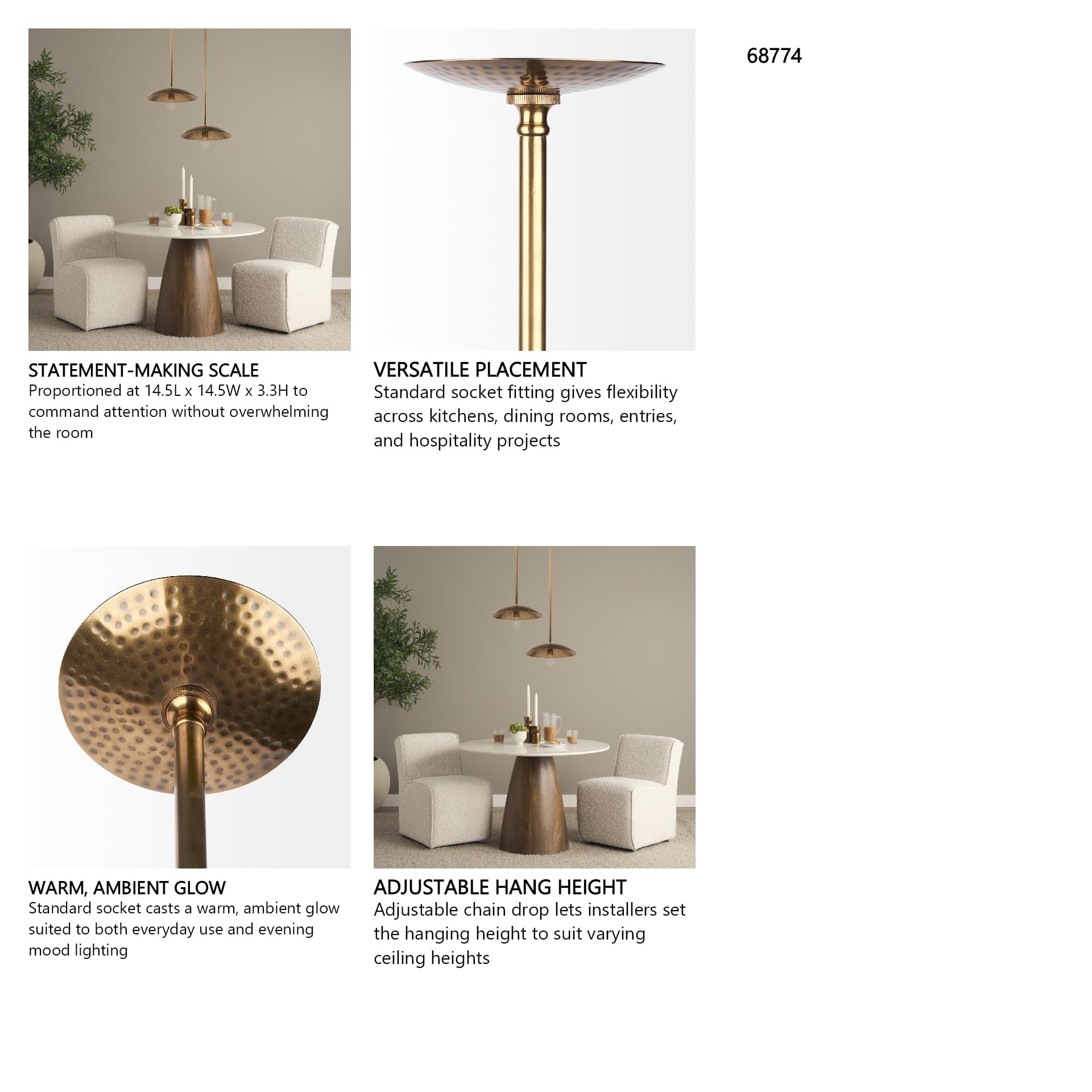 Garnet 13L x 13W Gold Hammered Metal Pendant Light — in a styled room