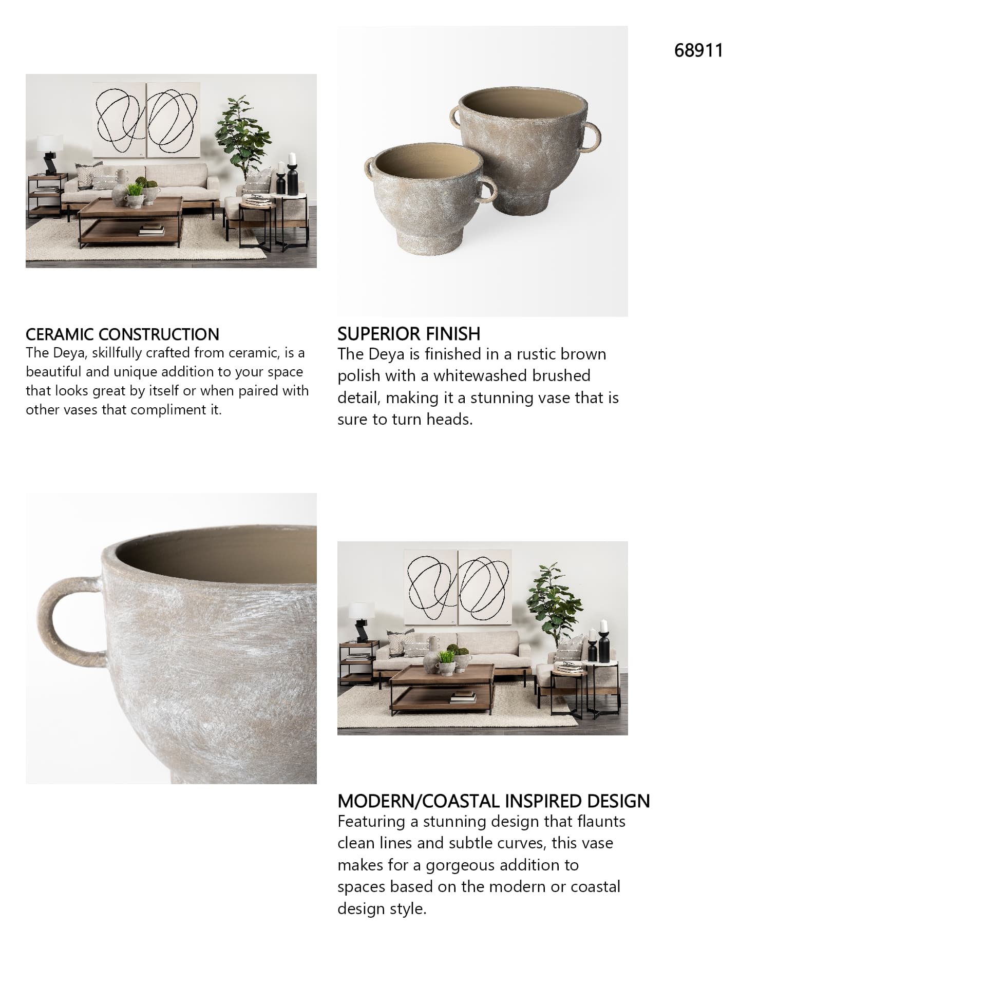 Deya Small Rustic Brown Ceramic Vase — in a styled room