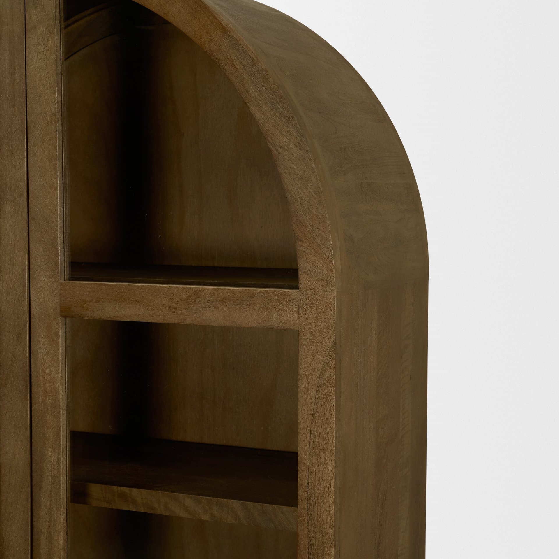 Suri Mid Brown Wood W/Glass Doors Arched Curio Cabinet — product photograph